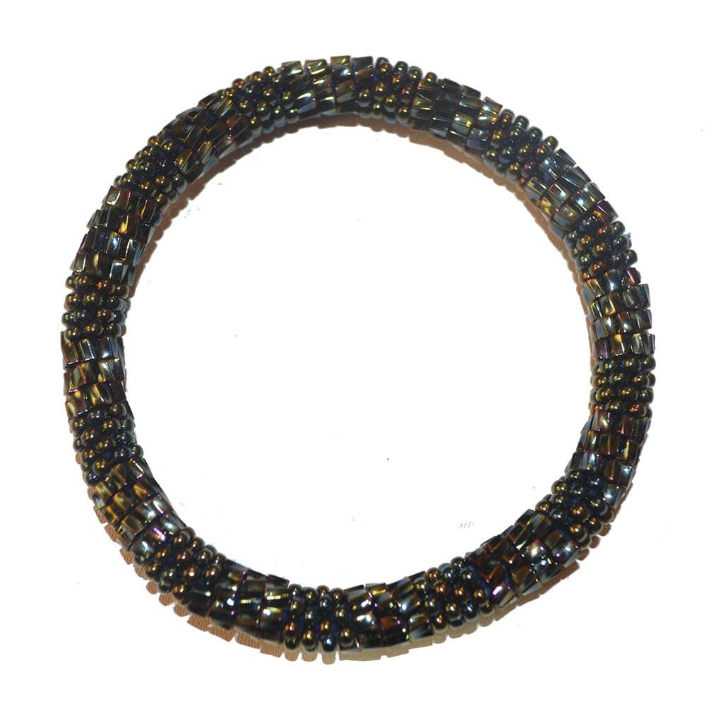 Nuptse Textured Dark Metallic Colors Handmade Beaded Bracelet, Glass Seed Beads Bracelet