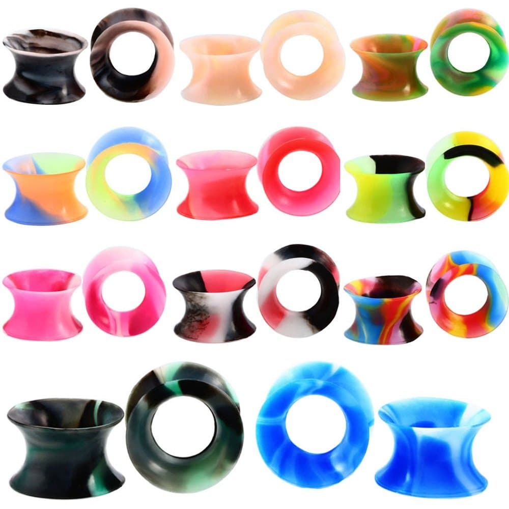 Zaya Body Jewelry 11 Pairs Tie Dye Silicone Tunnels Ear Skins Plugs Gauges Rubber 2g 0g 00g 1/2