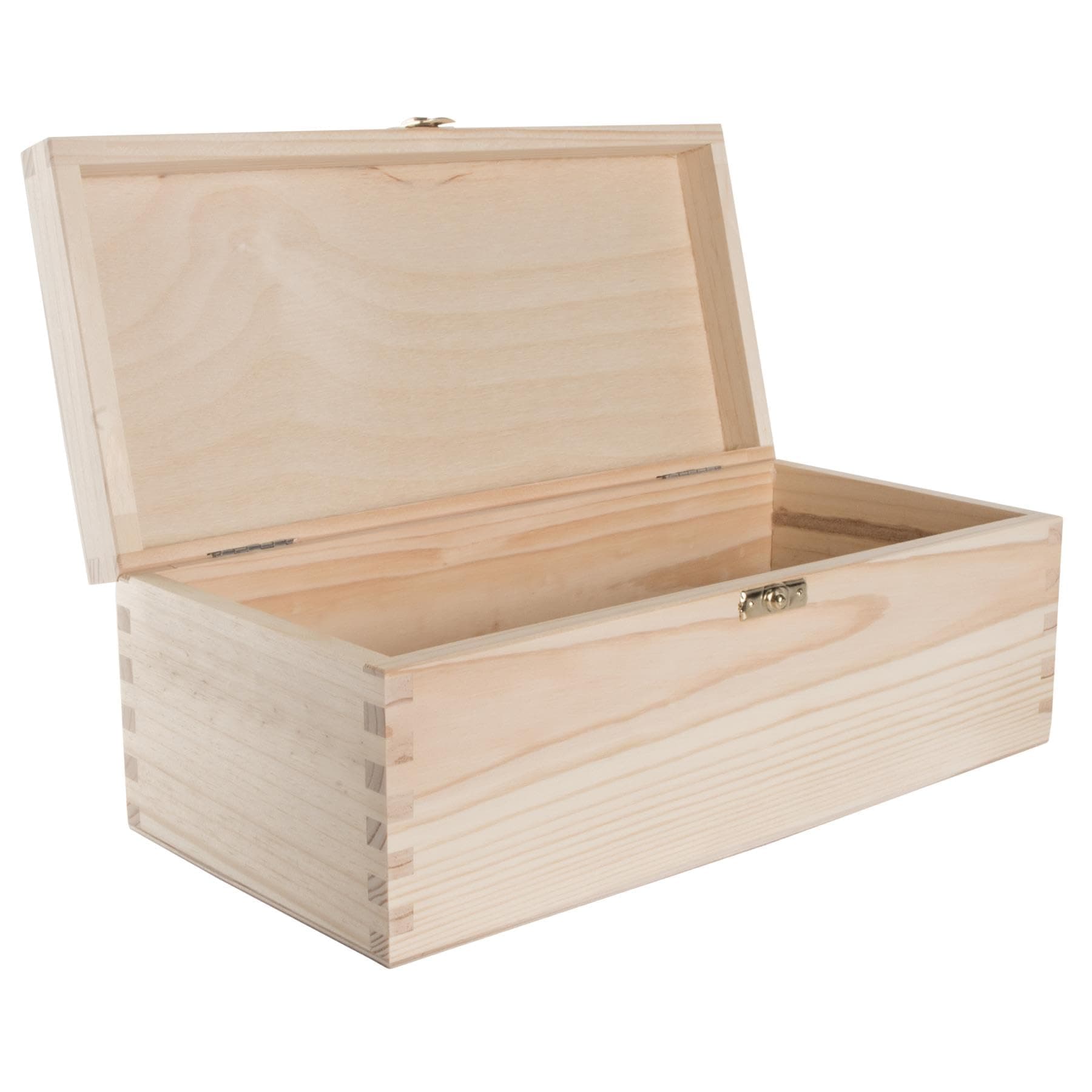 Wooden Oblong Lidded Box | 30 x 14 x 11 cm | Clasp Closure | Rectangular Valuables Memory Keepsake Storage | Unpainted & Untreated Plain Decorative Pinewood for Craft Decoupage