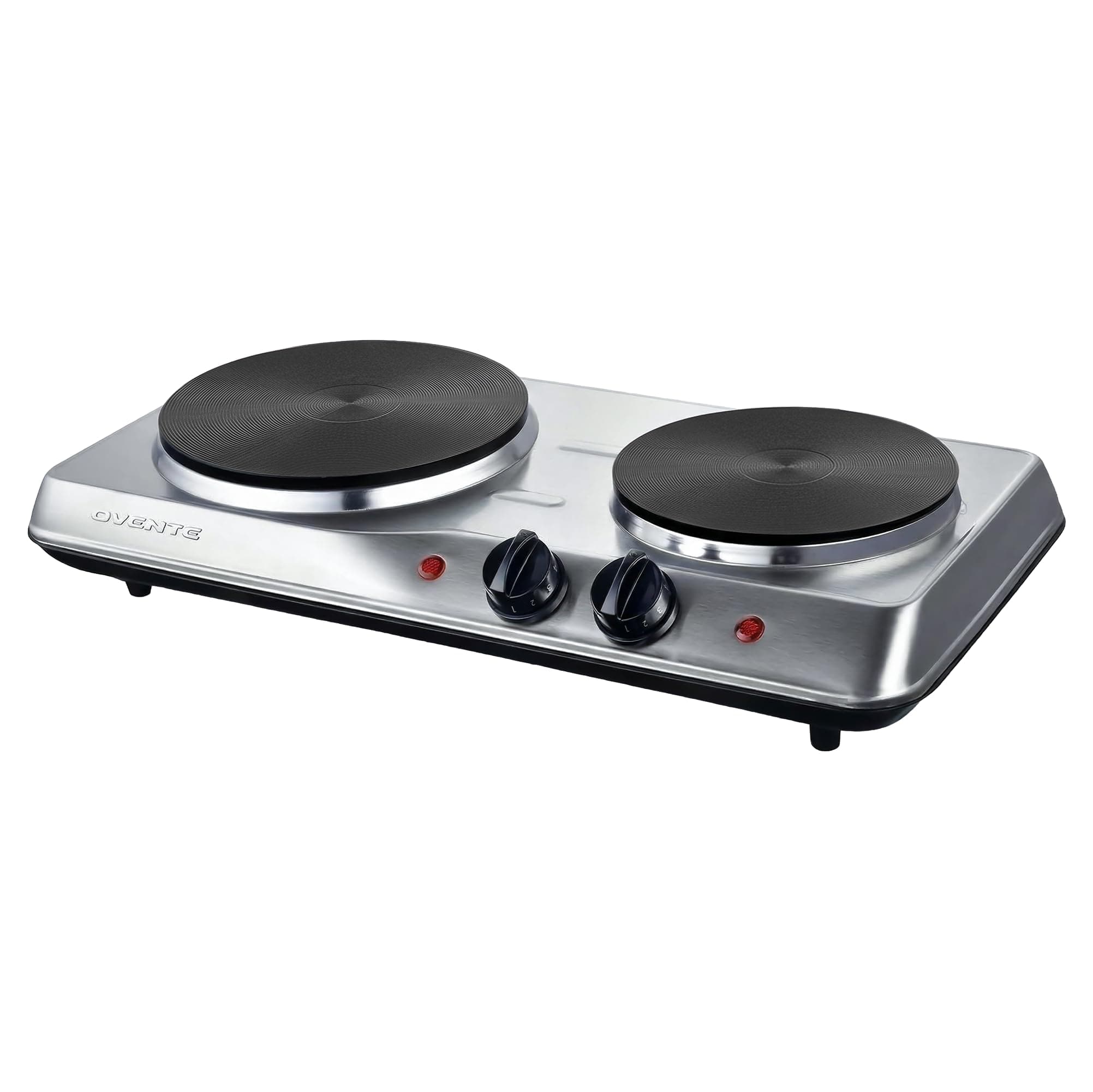 - Electric Countertop Double Burner, 1700W Cooktop with 7.25" and 6.10" Cast Iron Hot Plates, Temperature Control, Portable Cooking Stove and Easy to Clean Stainless Steel Base, Silver BGS102S
