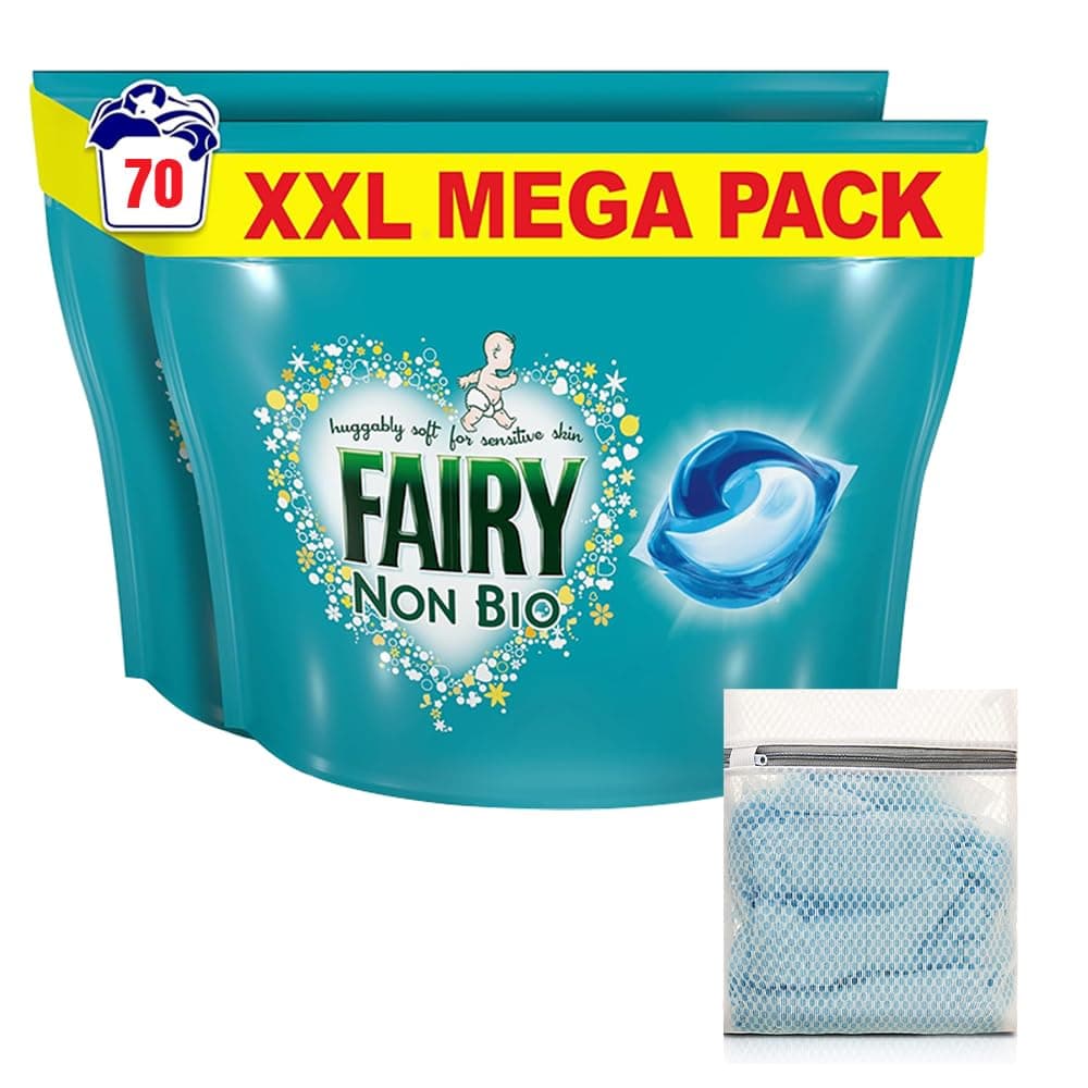 Direct Mart Non-Bio PODS Washing Liquid Laundry Detergent Capsules Tablets 70 Washes | with 47cm x 32cm Washing Laundry Bags for Socks Underwear Bra and More