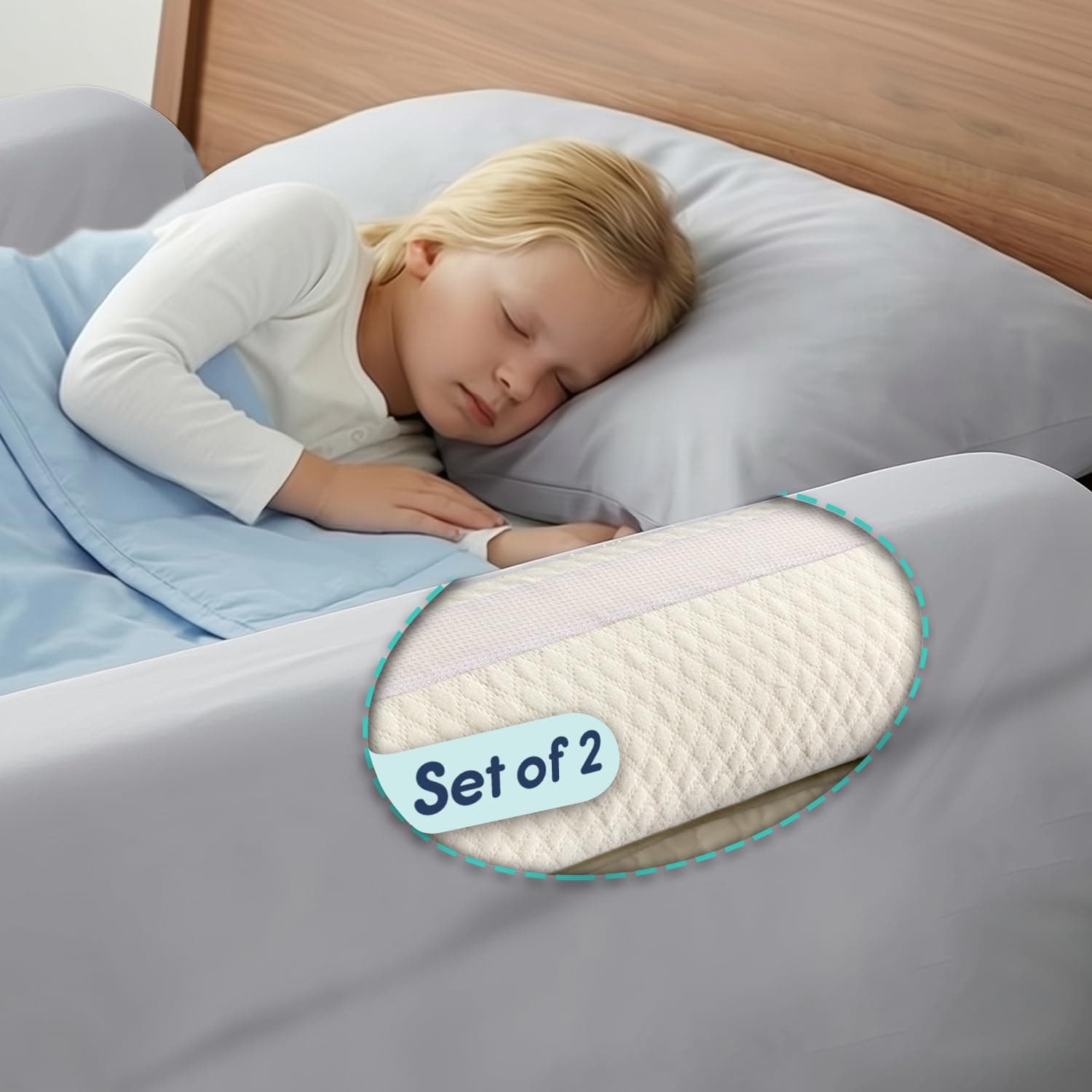 hiccapop [2-Pack] Foam Bed Bumpers for Toddlers, Toddler Bed Rails with Water-Resistant Cover for Kids - Bed Guard Rail for Toddlers | Fits Twin, Queen, King Beds
