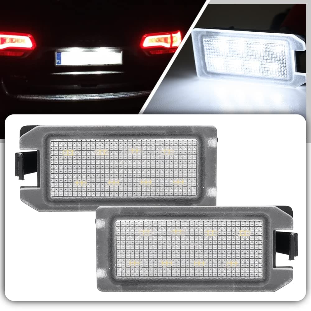 2pcs LED License Plate Light Lamp Assembly for Jeep Grand Cherokee 2014 2015 2016 2017 2018 2019 2020 Fiat 500 2013-2019 Super Bright 6000K Xenon White Rear Tag Number Plate Light Assembly