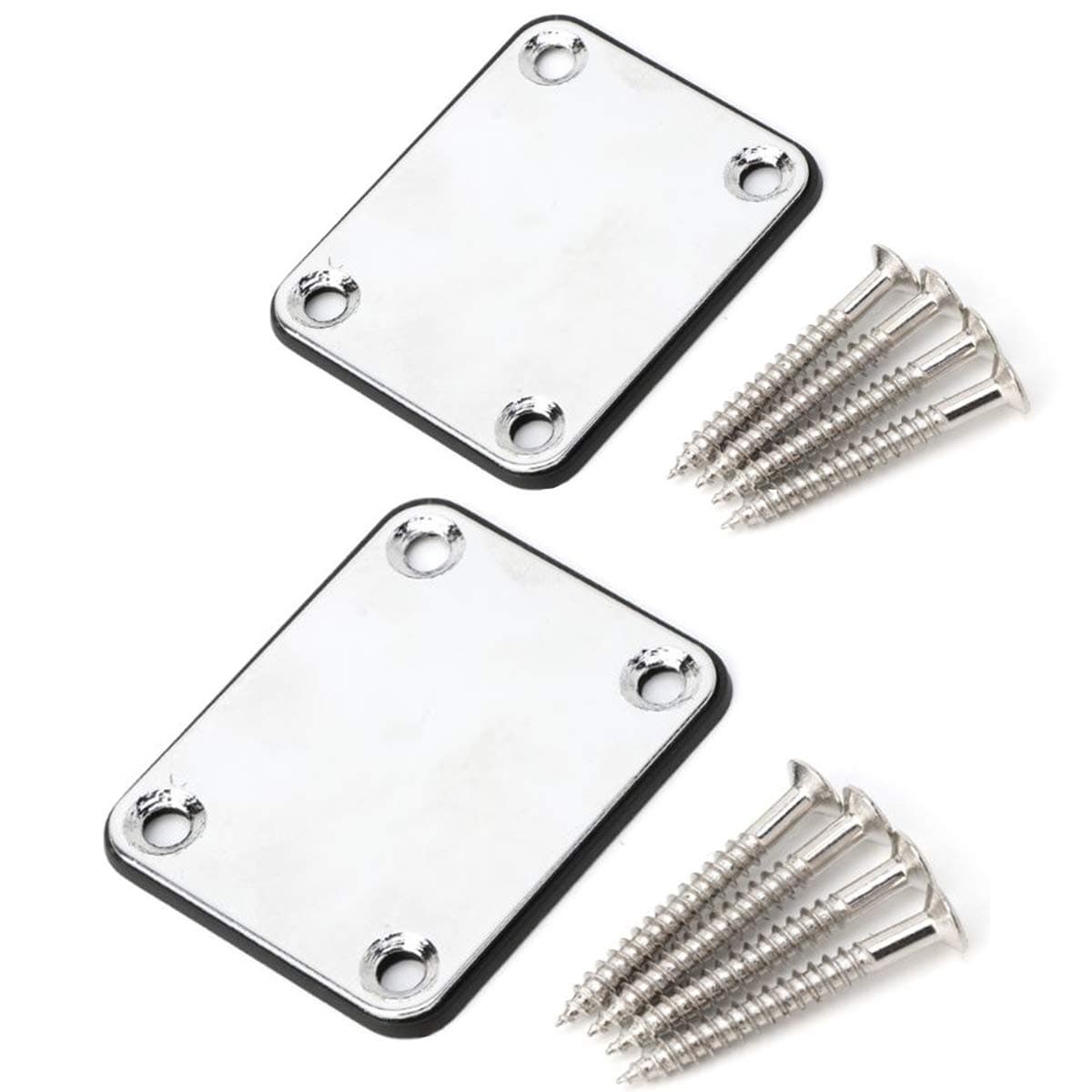 KAIY 2 Pack Guitar Chrome Neck Plates with Screws for Electric Guitars, Strat Tele Style Guitar Cigar Box Guitar Parts Repair Replace