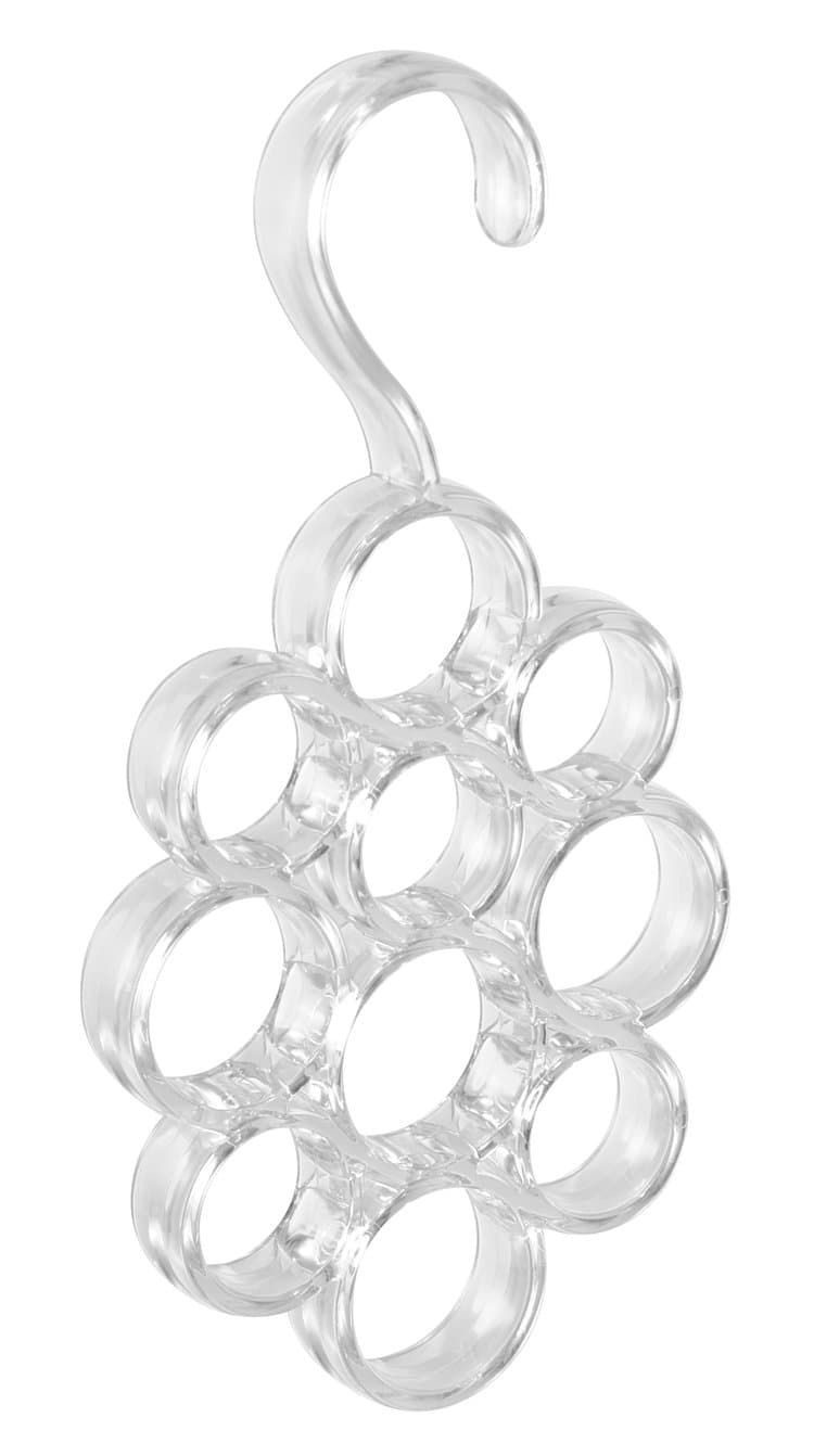 InterDesign Clarity Scarf Closet Organizer Hanger, No Snag Storage for Scarves, Ties, Belts, Shawls, Pashminas, Accessories - 10 Loops, Clear