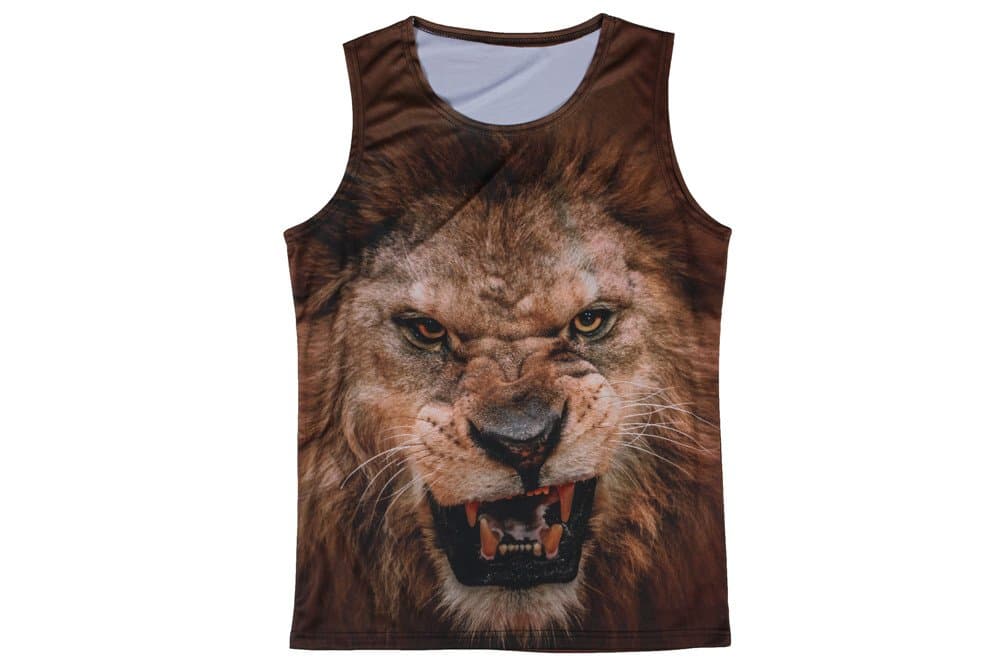 Rock Mens Summer New Lions 3d Printing Tahk Hip-hop Short-sleeve Tahk (L, Tha0082)