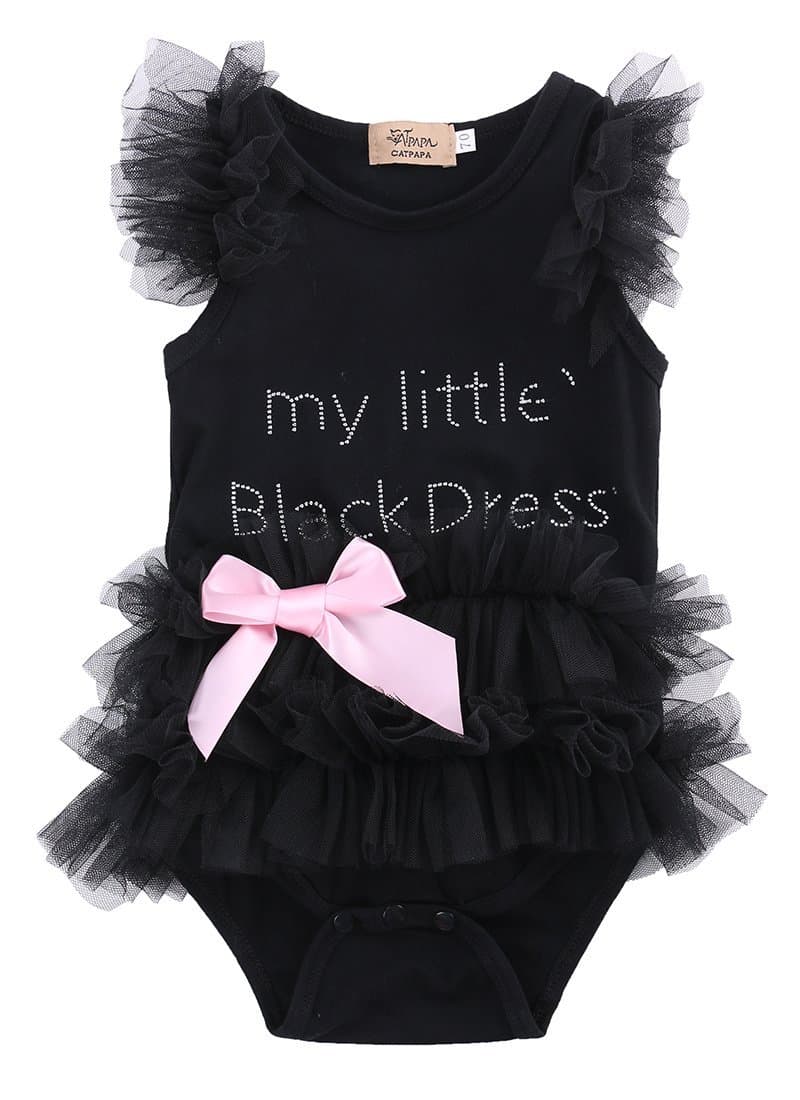 Gobrillant Baby Girls Embroidered Little Black Dress Bodysuit Tutu Romper (0-3 Months, Black)