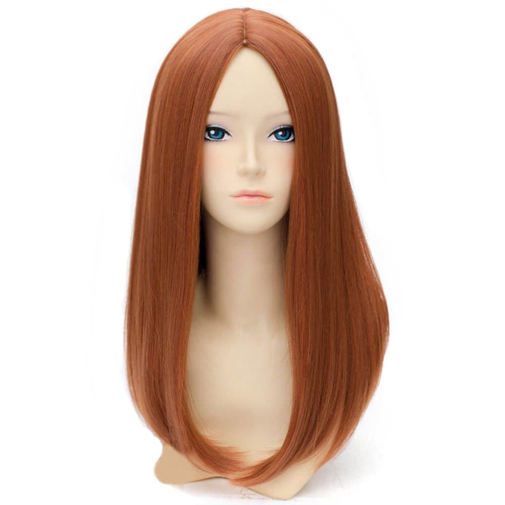 20 Inches Dark Orange Wig Long Straight Hair Cosplay Costume Party Wig with Hairnet