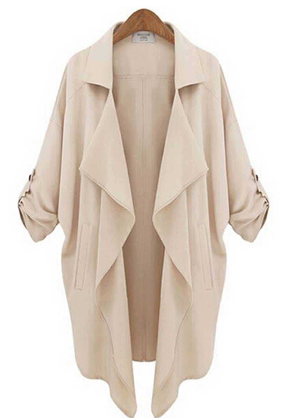 Women Autumn Korean Elegant Chiffon Cardigan Loose Thin Trench Coat M Khaki