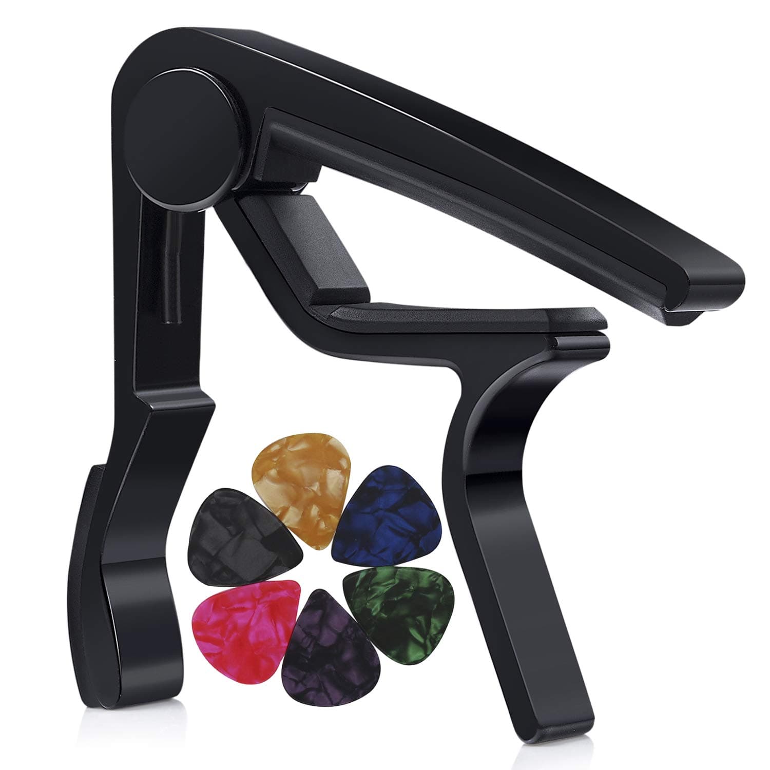 MOREYES Guitar Capo for Acoustic Guitar,Ukelele, Electric Guitar,Bass with Guitar Picks (Black)
