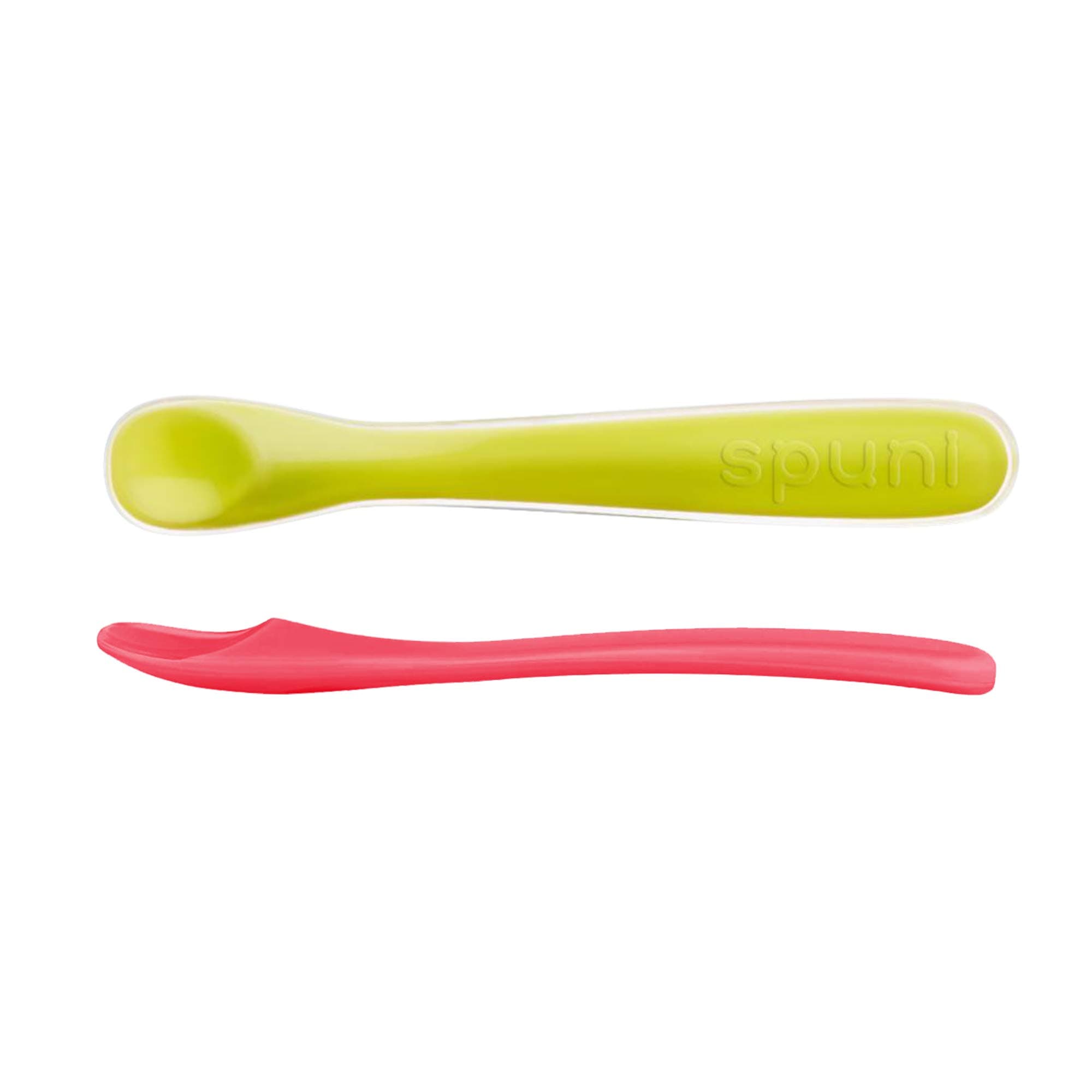 First Baby Spoon for 4 Months Onwards, Neon Green and Playful Pink, 2 Pack