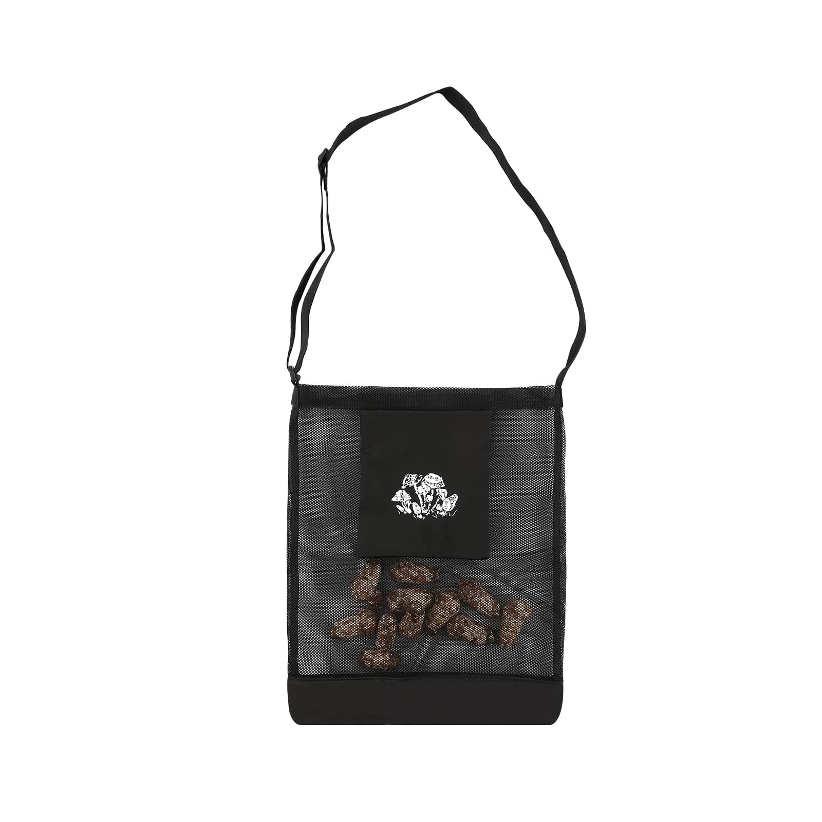 Mushroom Hunting Bag, Mushroom Foraging Bag, Mesh Foraging Pouch Harvesting Bag, Collapsible Fruit Gathering Mushroom Basket, Black, 42*36cm