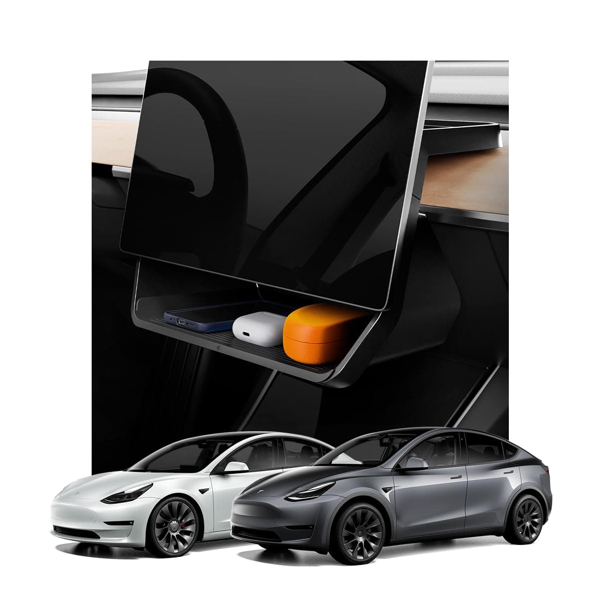 Spigen Underscreen Storage Organizer Designed for Tesla Model 3 and Y [NOT Fit Model 3 2024 (Hyland)] TO227 ACP07280 (Black)