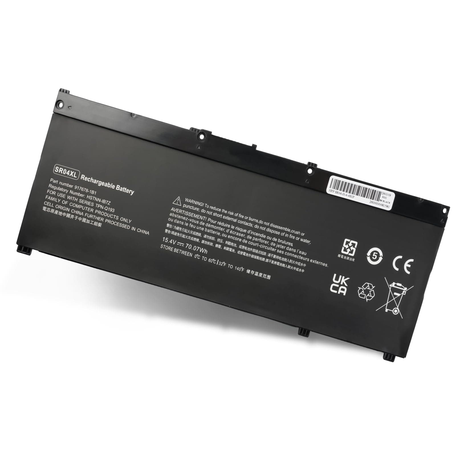 SR04XL 917724-855 Laptop Battery for HP Omen 15-CE0XX 15-DC0XX 15-CE018DX Pavilion 15-CB000 15-CE000 15-CB0XX 15-CX0XX Series 917678-1B1 917678-2B1 HSTNN-DB7W HSTNN-IB7Z 15.4V 70.07Wh