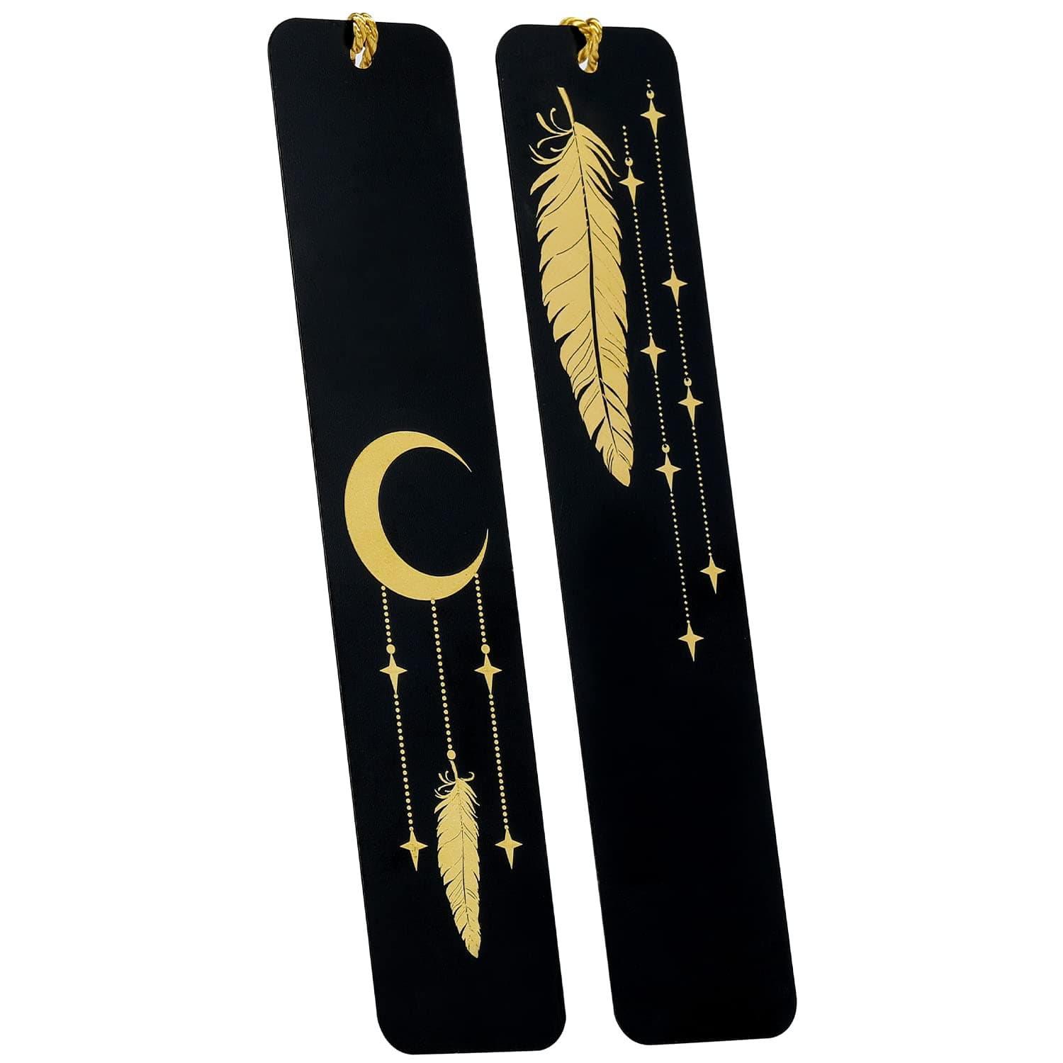 Oasisgalore Bookmark, Bookmark Set Metal, 2 Pieces Black Golden Moon Feather, Retirement Gifts, Teacher Students Gift, Gifts for Women, Best Friend Gifts, Christmas Gifts