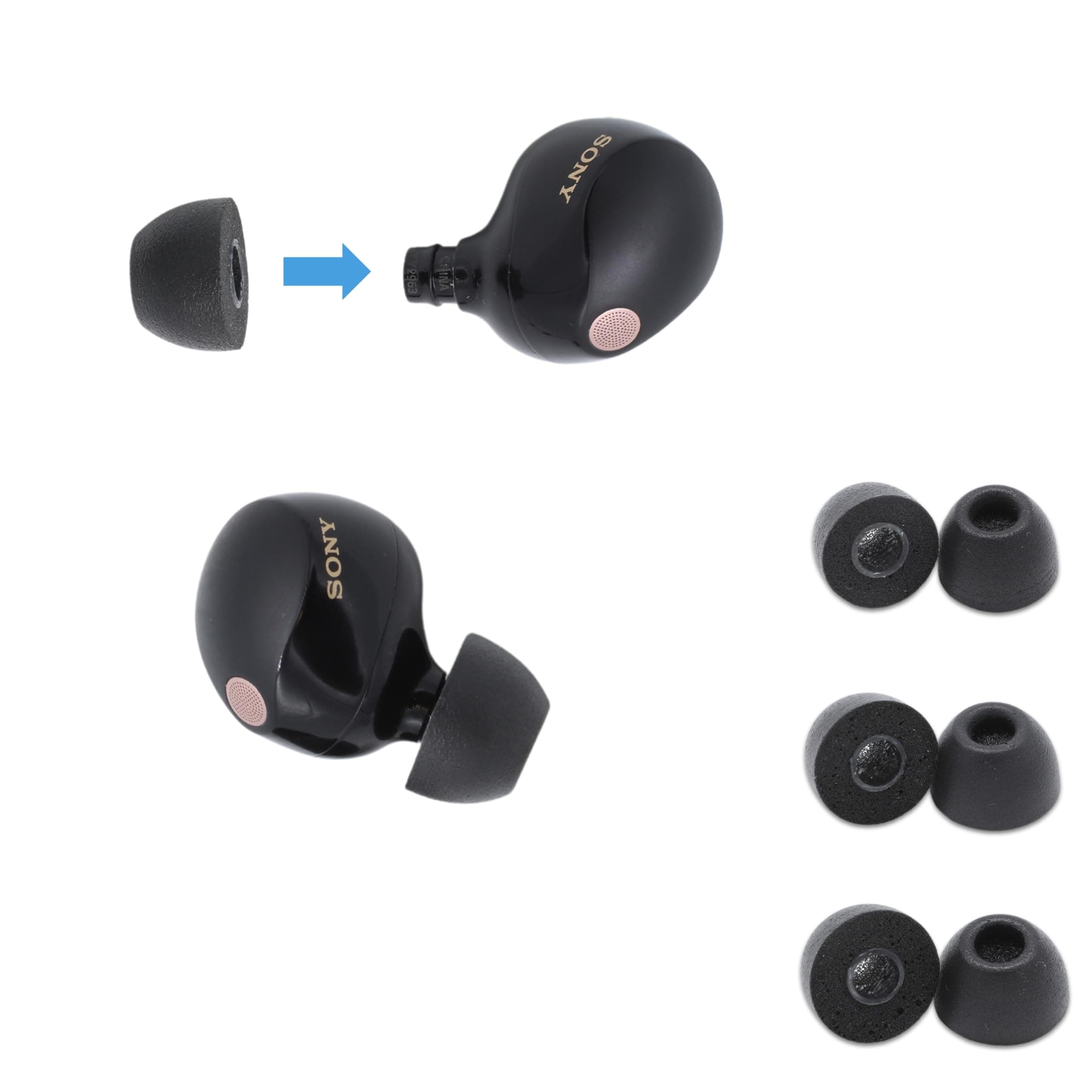 Foam Ear Tips for Sony TrueWireless Earbuds - New Sony XM5, WF-1000XM5, WF-1000XM4, WF-1000XM3, WF-XB700, Ultimate Comfort | Unshakeable Fit | Assorted, 3 Pairs