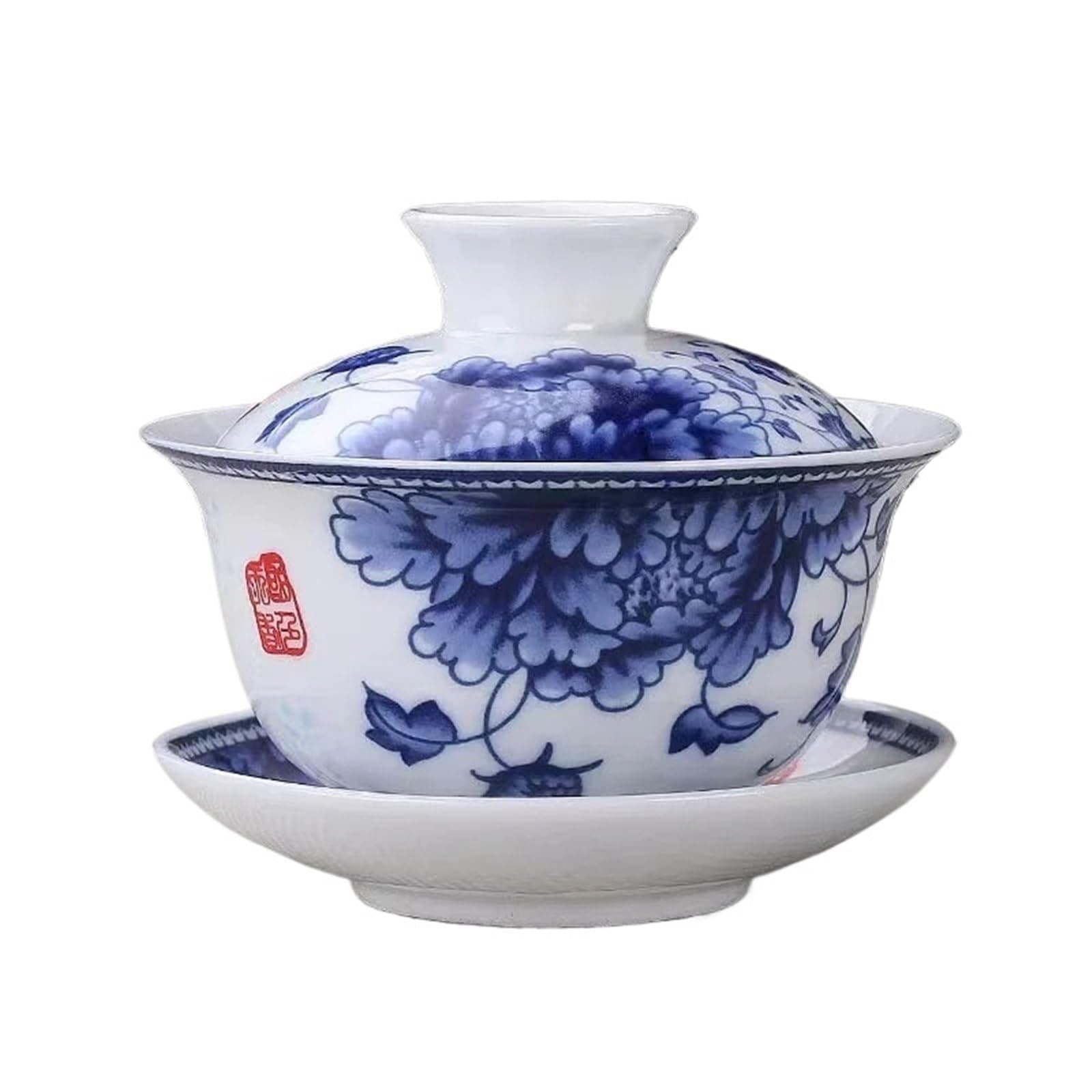 Chinese Traditions Gai Wan Tea Set Bone China Tea Sets Dehua Gaiwan Tea Porcelain Pot Set for Travel (Color : Blue, Size : 200ml)