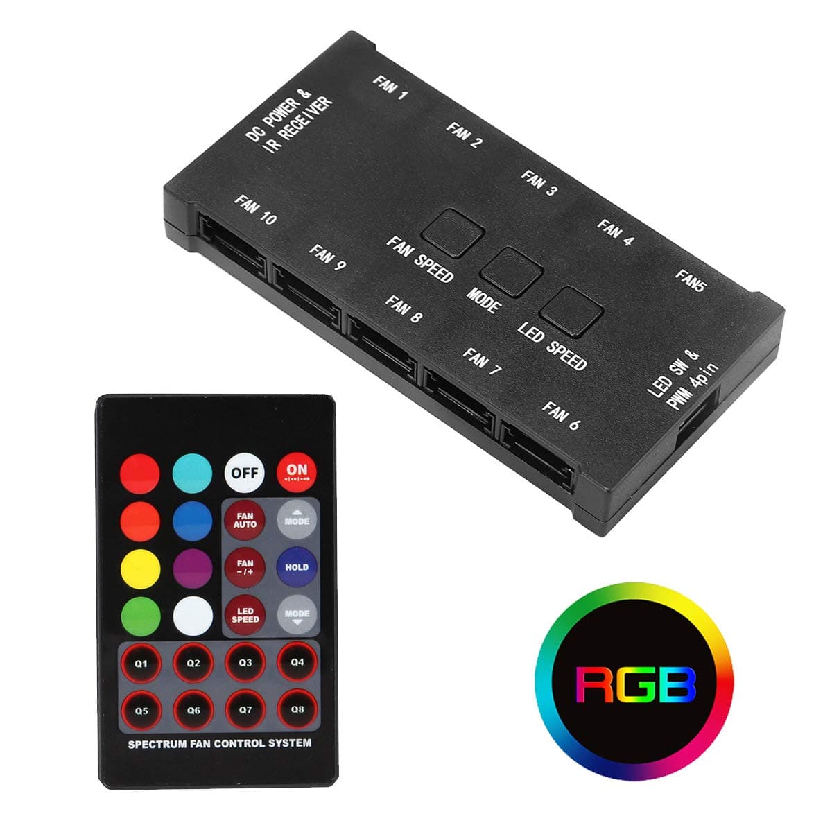 JUSTOP 10 Ports RGB PC Casing Cooling Fan Controller With Remote Control Controls Upto 10 6-Pin RGB Color LED Fans