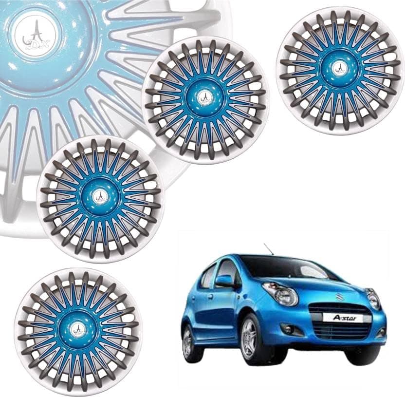 HOTRENZ Car wheel cover RUSH DEGINE Silver_BLUE_COLOUR 13 INCH Wheel Cover for Maruti A-Star, Alto K10, Esteem, Zen Estilo, Indica, S-Presso Lxi, Eeco, Accent, i10 (33 cm)
