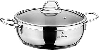 Stainless Steel Low Stock Pot with Glass Lid Soup Pot Low Casserole Cooking Pot Suitable for Induction Stove Cookware (3.2-qt. (3 L))