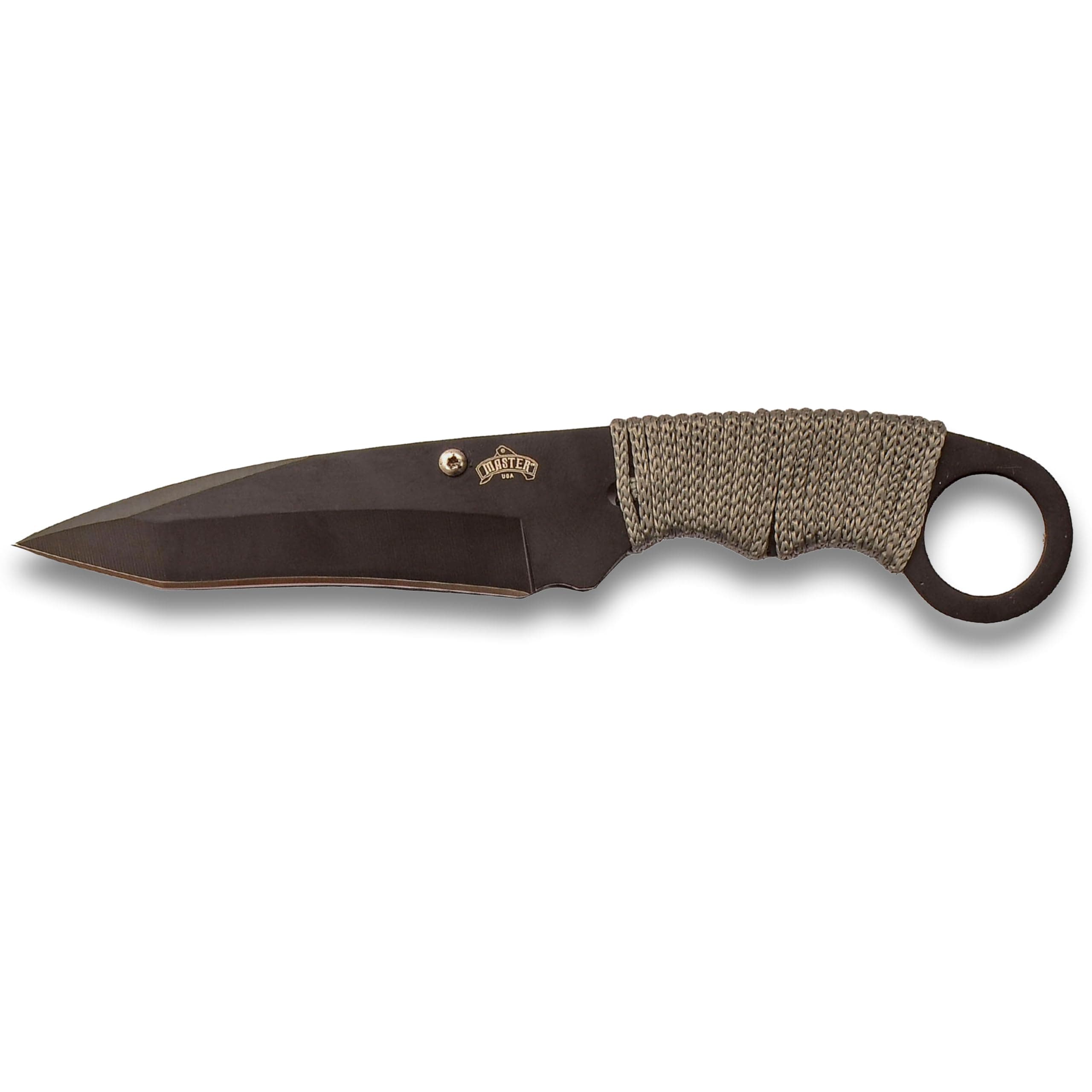 Master USA MU-1119GC Tactical Neck Knife, Black Blade, Cord-Wrapped Steel Handle, 6.75-Inch Overall, Grey Camo