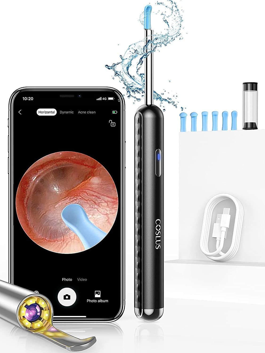 COSLUS Ear Wax Removal Kit Camera 1296P FHD Wireless Ear Cleaner USB Charging Ear Camera with 6 LED Lights, 3.5mm Waterproof Visual Otoscope Ear Wax Remover Tool for Android, iOS, Adults, Kids, Pets
