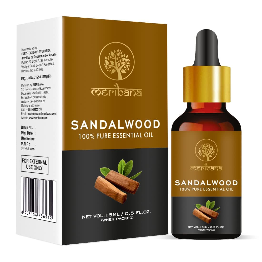 Sandalwood Oil 100% Natural, Pure And Therapeutic Grade - 15ML