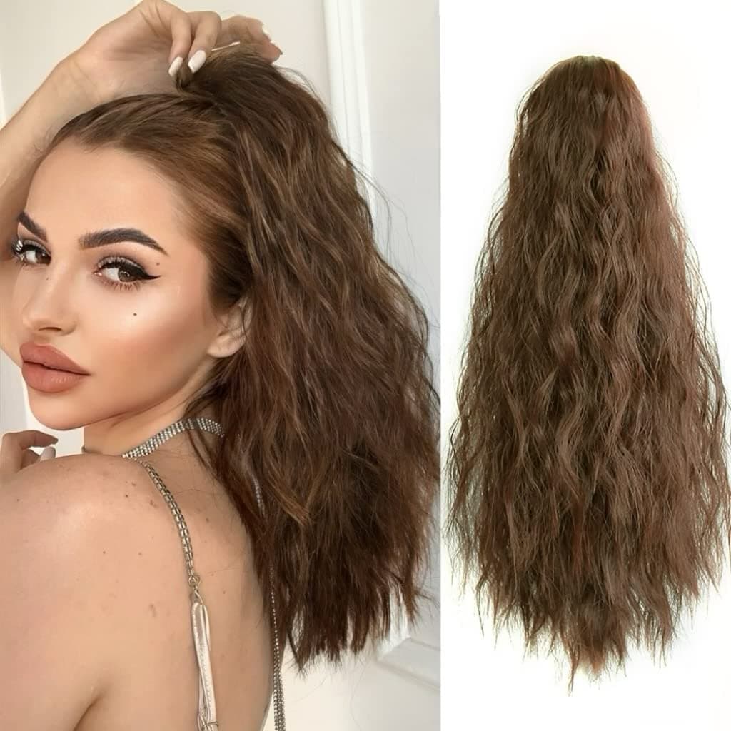 Ponytail Extension Wavy Claw Clip in Extensions 18" Long Curly Clips on Ponytails for Women Fluffy Pony Tail Fake Hair Natural Hairpieces for Wedding Party Daily Use 6 Oz Copper Brown