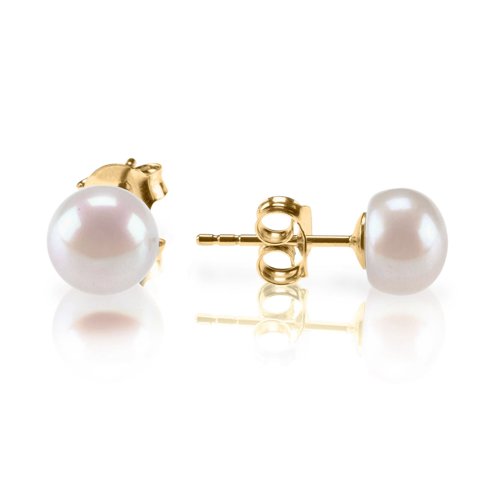 Sterling Silver, 14K Gold Plated, AAA+ Quality Handpicked Freshwater Cultured Stud Pearl Earrings