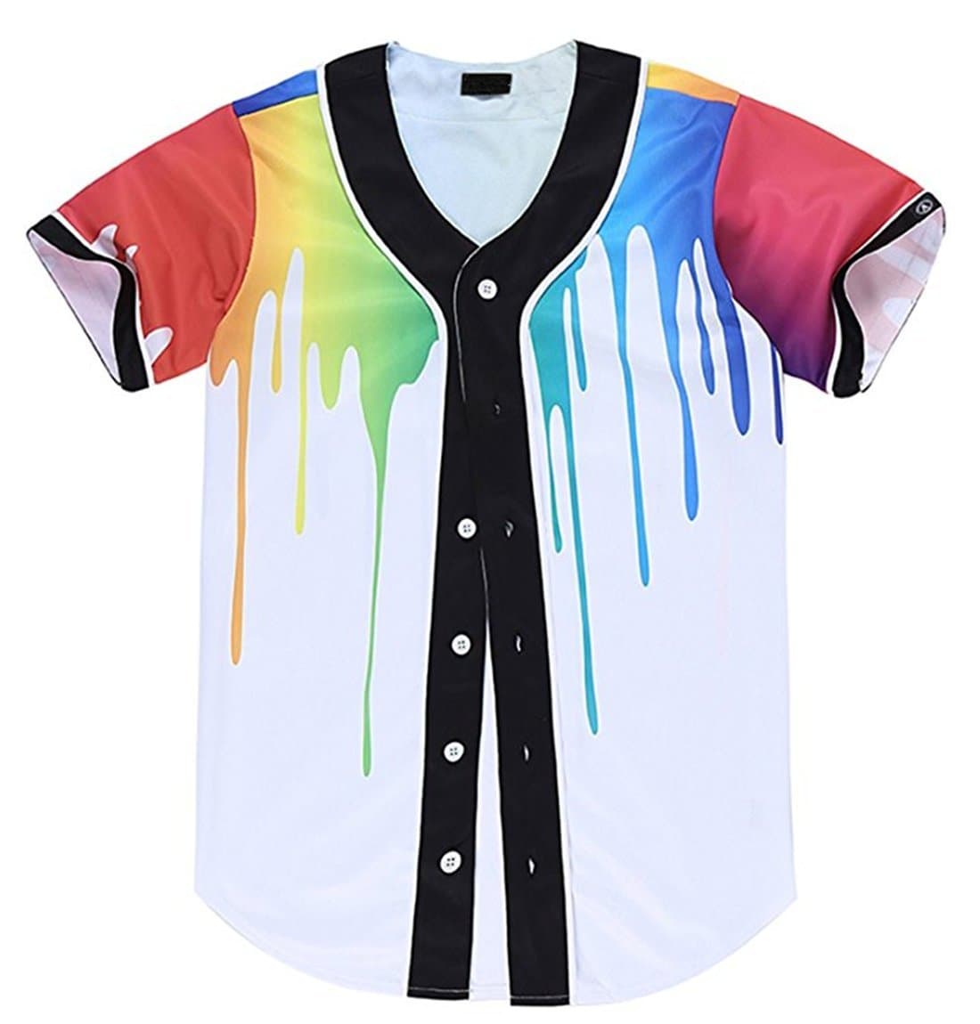 Short Sleeve Arc Bottom 3D Colorful Splatter Paint Print Baseball Jersey Shirt