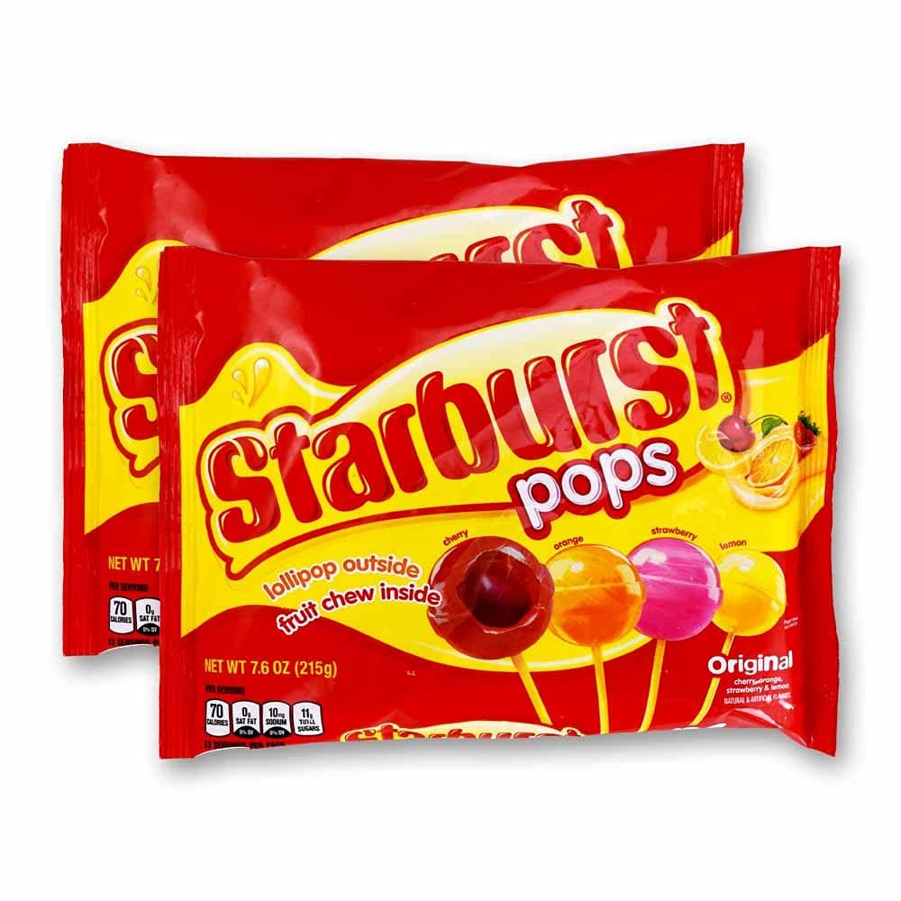 Candy Starburst Filled Lollipops 7.6 Oz Bag - 2 pack, Pink, Yellow, Orange, Red, 7.6 Ounce (Pack of 2)