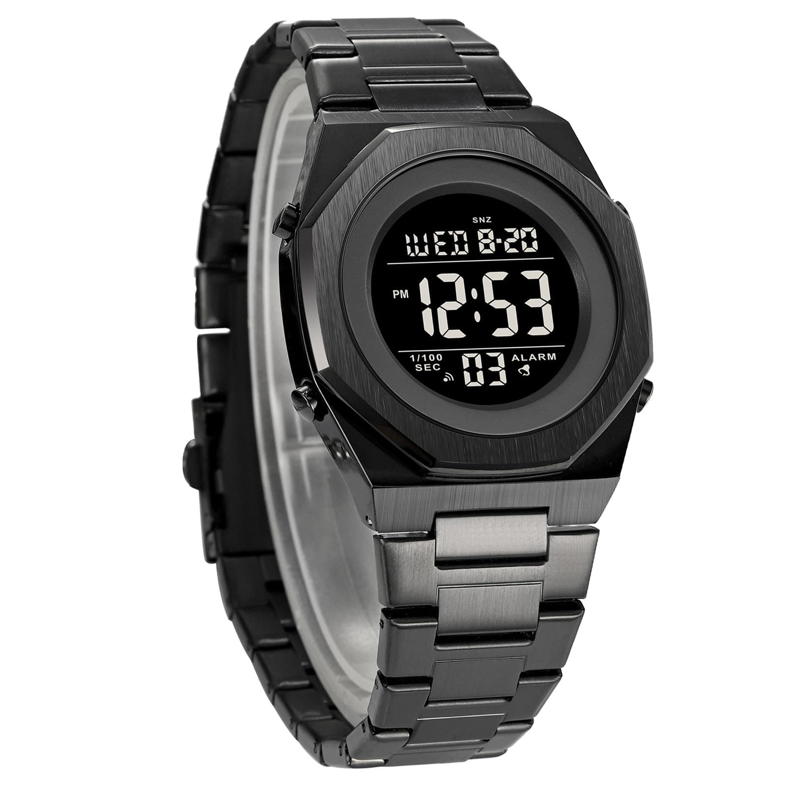 zolohoniMen's Wrist Watches Stainless Steel Digital Watch Men, Hexagon Designer Watch for Men, Waterproof Watch with Alarm Date & Light