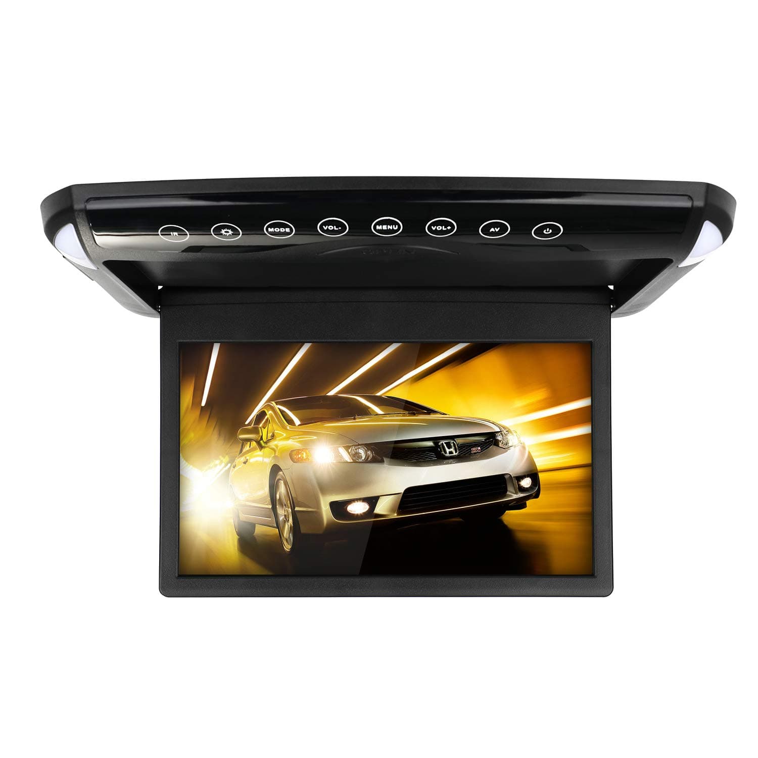 Car Roof Mounted Monitor 1080P HD Ultra Thin 10.1 Inch IPS Screen Flip Down Multimedia Monitor with FM SD USB (1008BL)