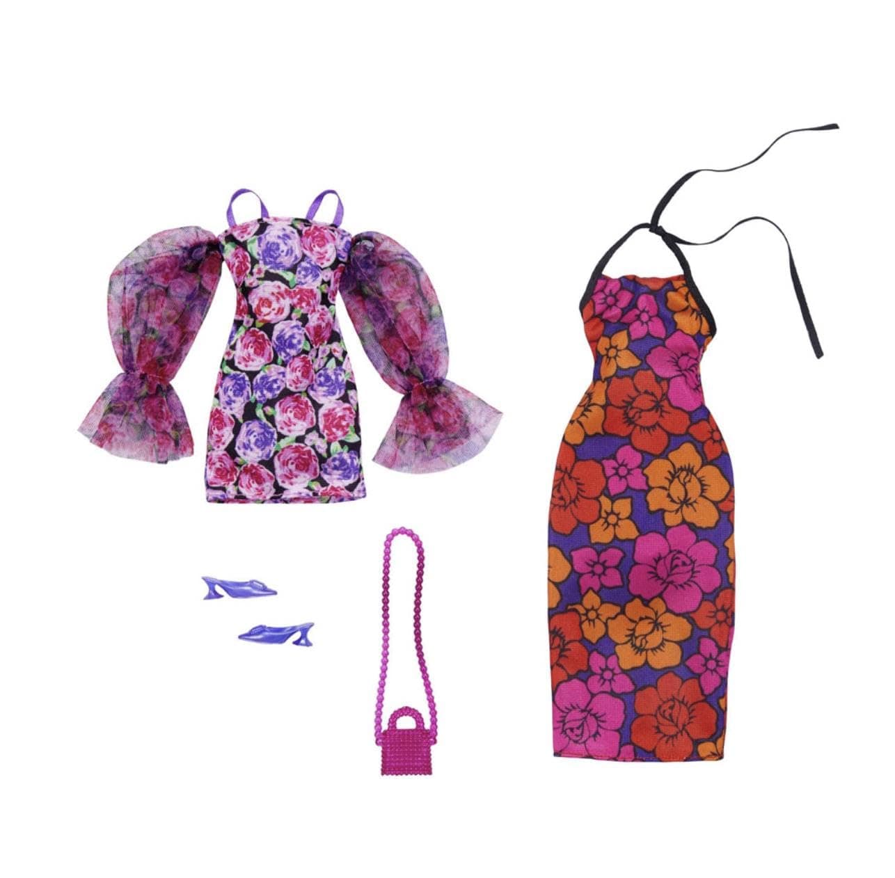 Barbie Clothes, Fashion and Accessory 2-Pack Dolls, 2 Dressy Floral-Themed Outfits with Styling Pieces for Complete Looks