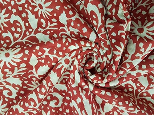 5 Yard Indian Natural Hand Block Printed Fabric Handmade Cotton Sanganeri Made