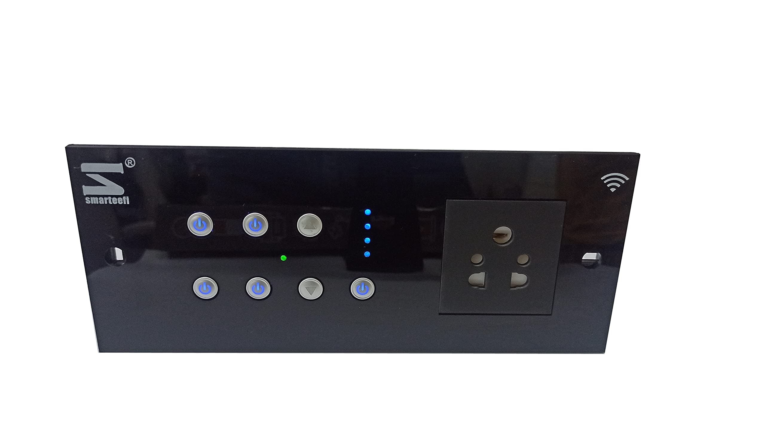 Smarteefi WiFi Smart Switch Board with Smart Switches, Smart Fan Control, Smart Plug (6Module-Horizontal, Black)