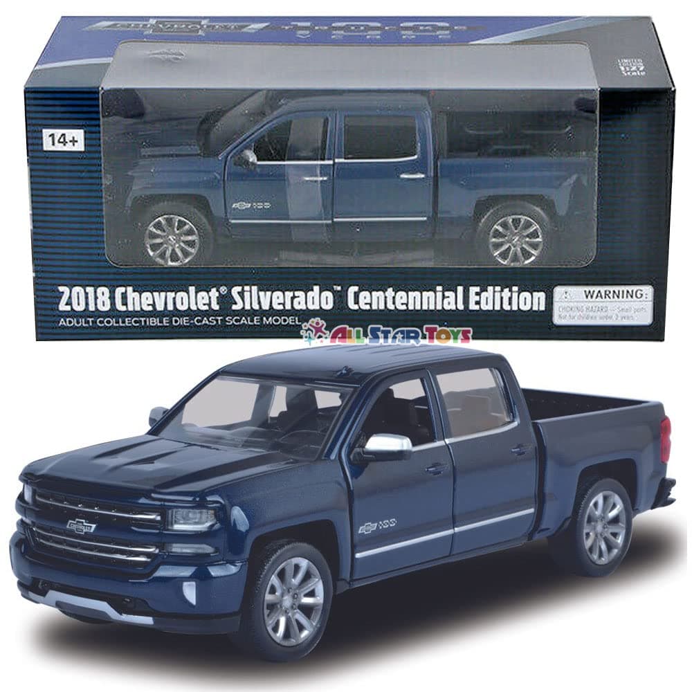 Motormax Chevrolet Silverado Pick up Centennial Edition 2018 Dunkelblau Metallic Modellauto 1:24 1:27