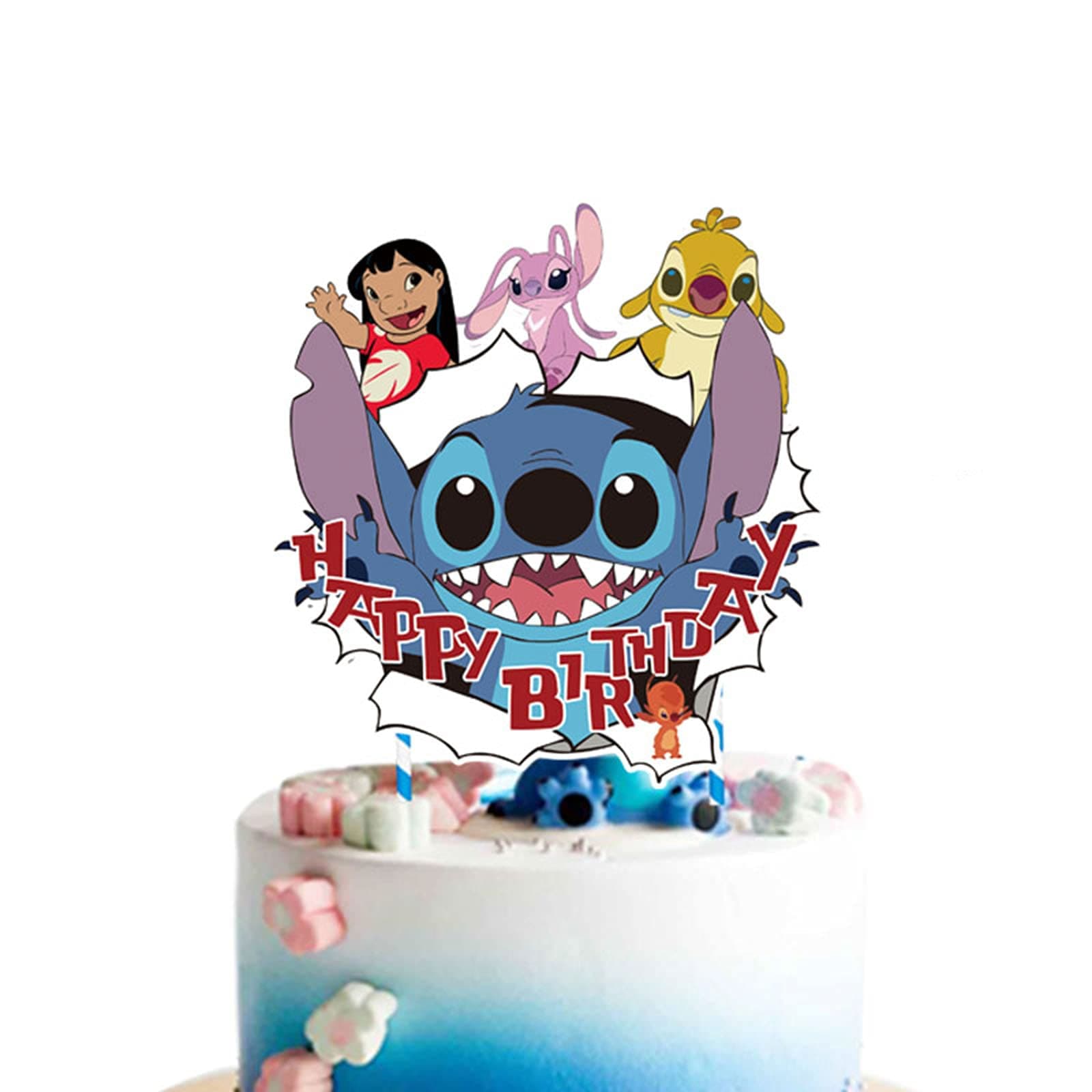 1PCS Happy Birthday Lilo and Stitch Cupcake Topper for Kids Birthday Cake Decoration