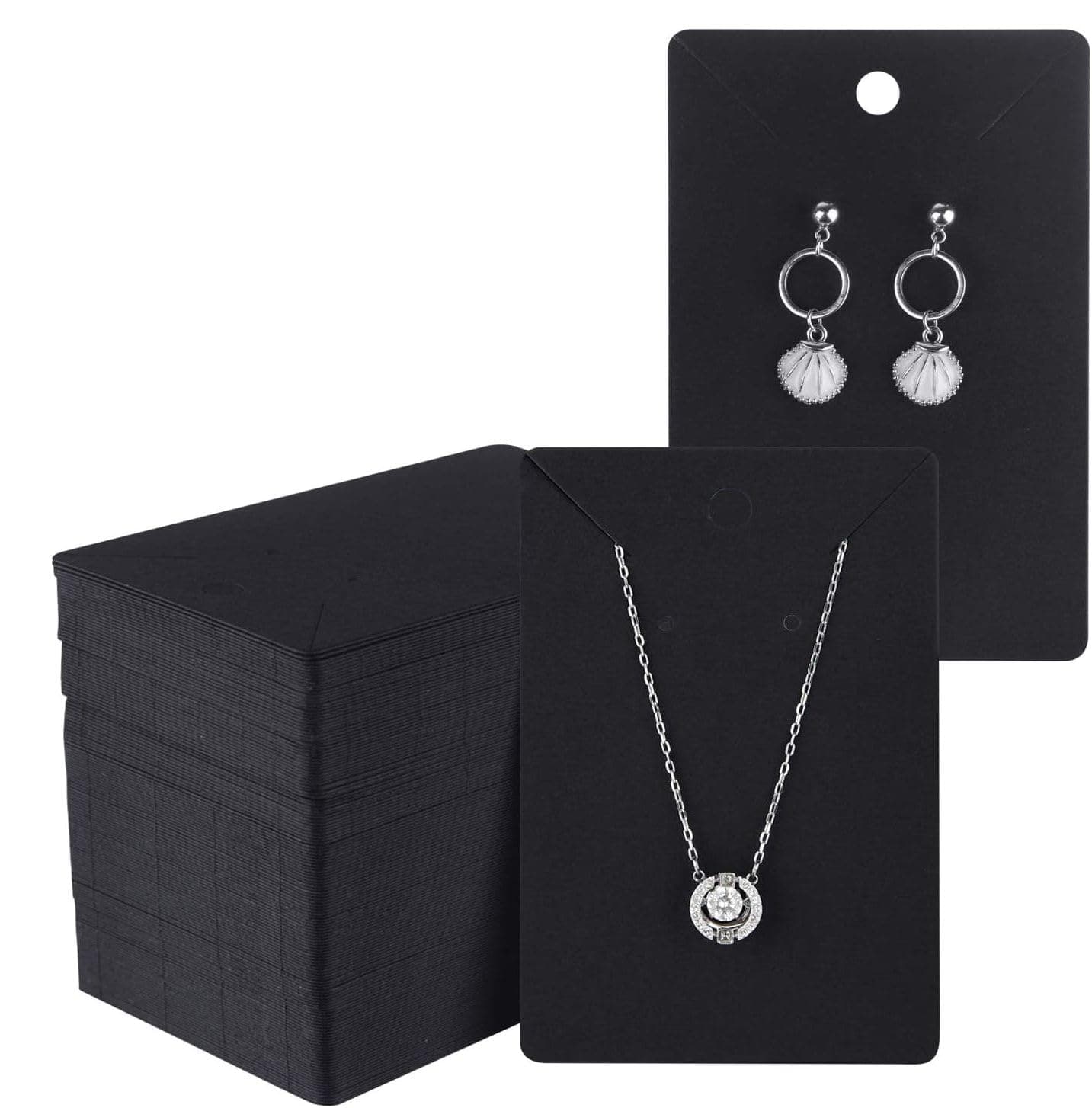 Necklace Earring Display Cards Rectangle Hanging Dangle Holder Cardboard Tags for Jewelry Packing Ear Studs Storage DIY Accessories material (Black) 50pcs (4.3 x2.9inch)…