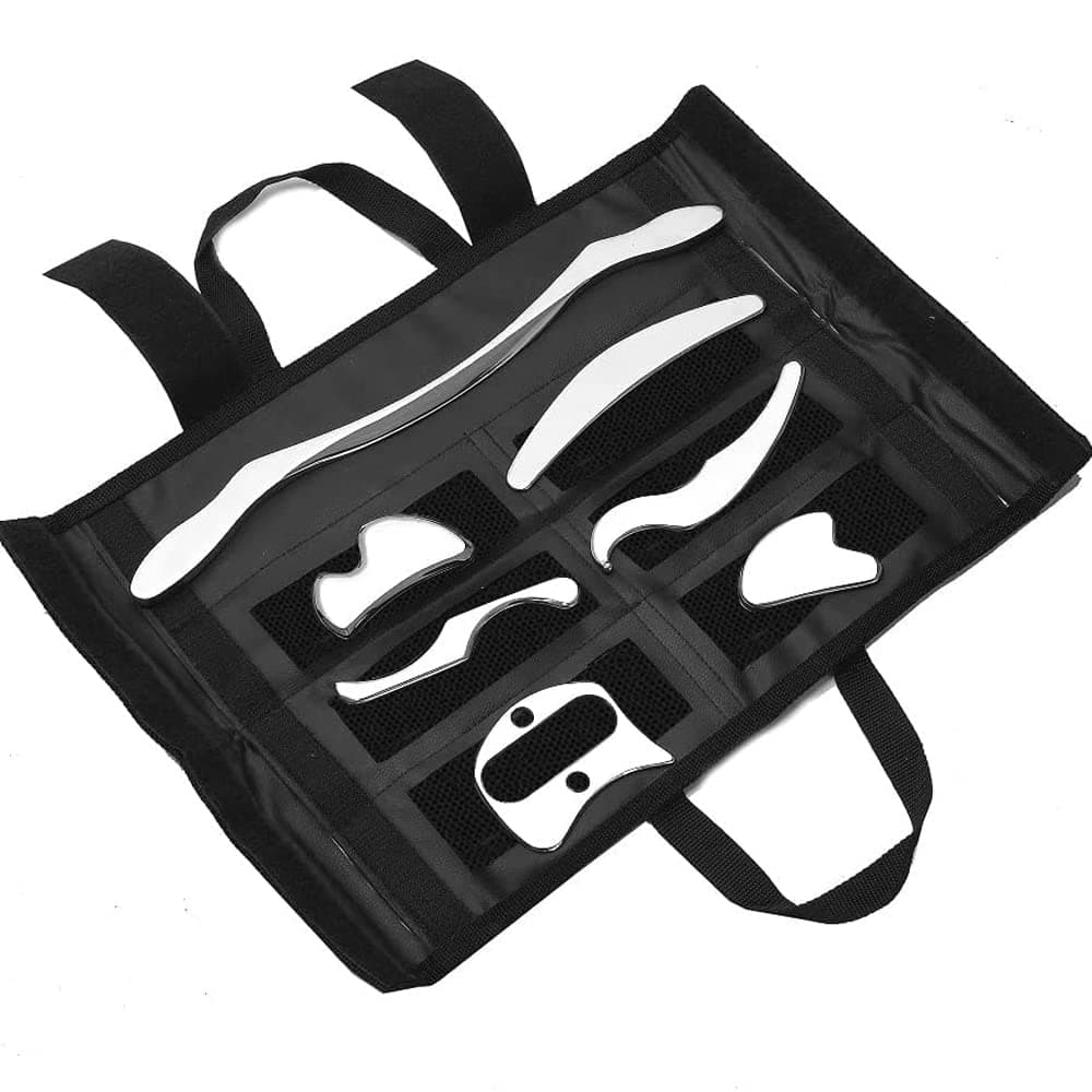 FeelFree Sport Stainless Steel Gua Sha Scraping Massage Tool Set of 7 Pieces for Soft Tissue Mobilization Physical Therapy(Silver)