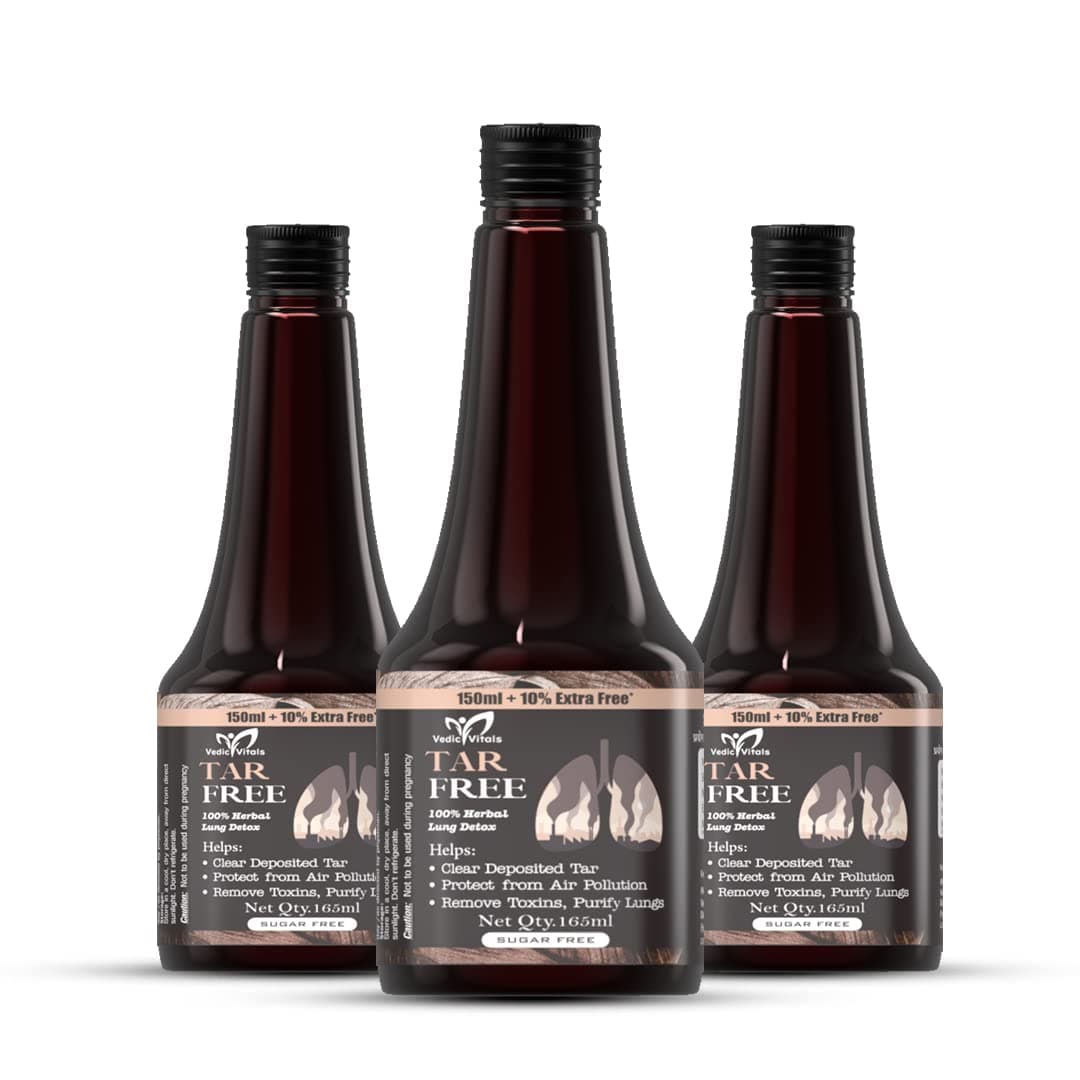 Vedic Vitals Tar Free Lung Detox Syrup To Cleanse Tar From Smokers Lungs I 100% Ayurvedic, Sugar Free Syrup Helps With Breathing & Removes Mucus (Set of 3 Bottles)