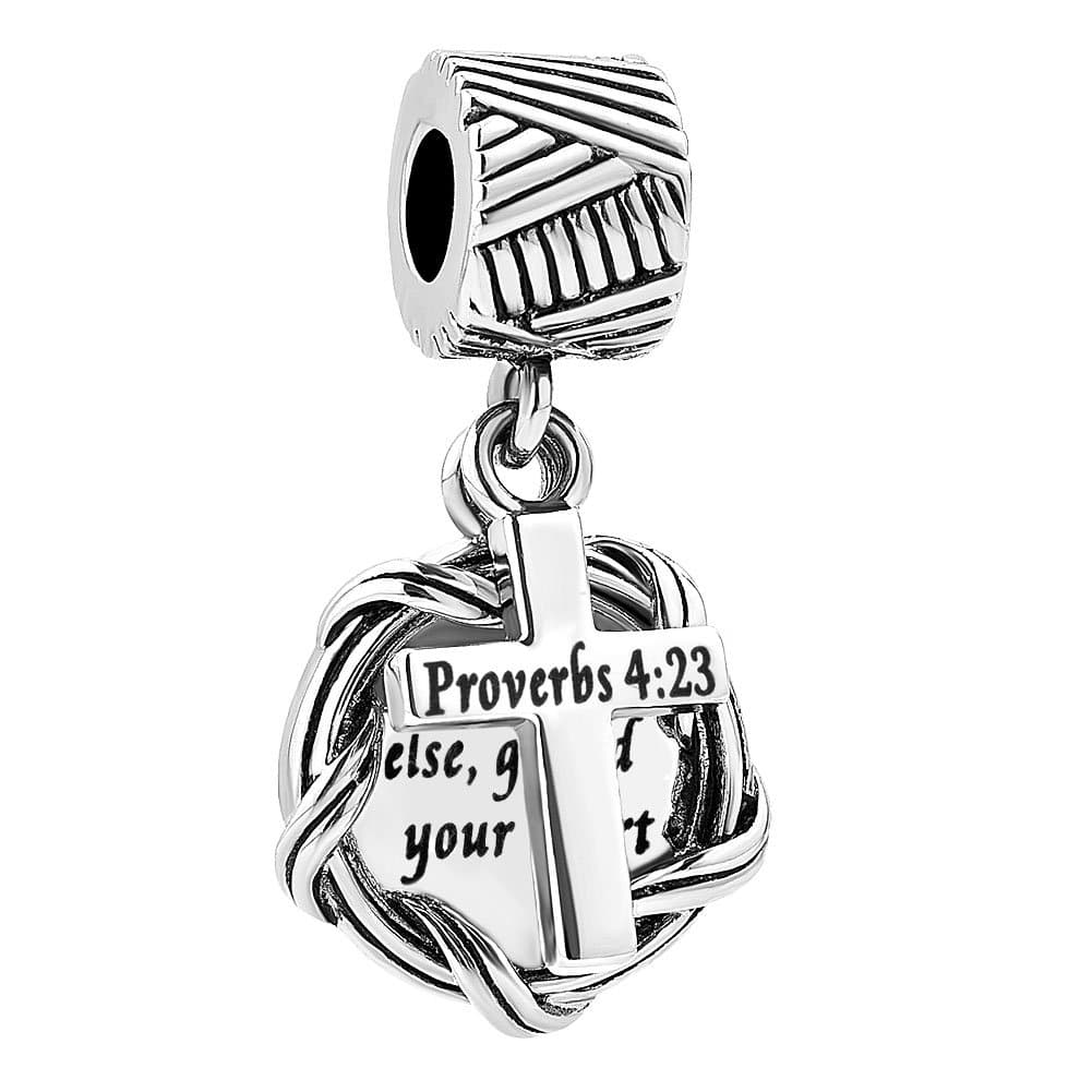 LilyJewelry Christian Bible Cross Charm Above all else guard your heart Keep Faith Dangle Beads Compatible with Pandora Charms Bracelet