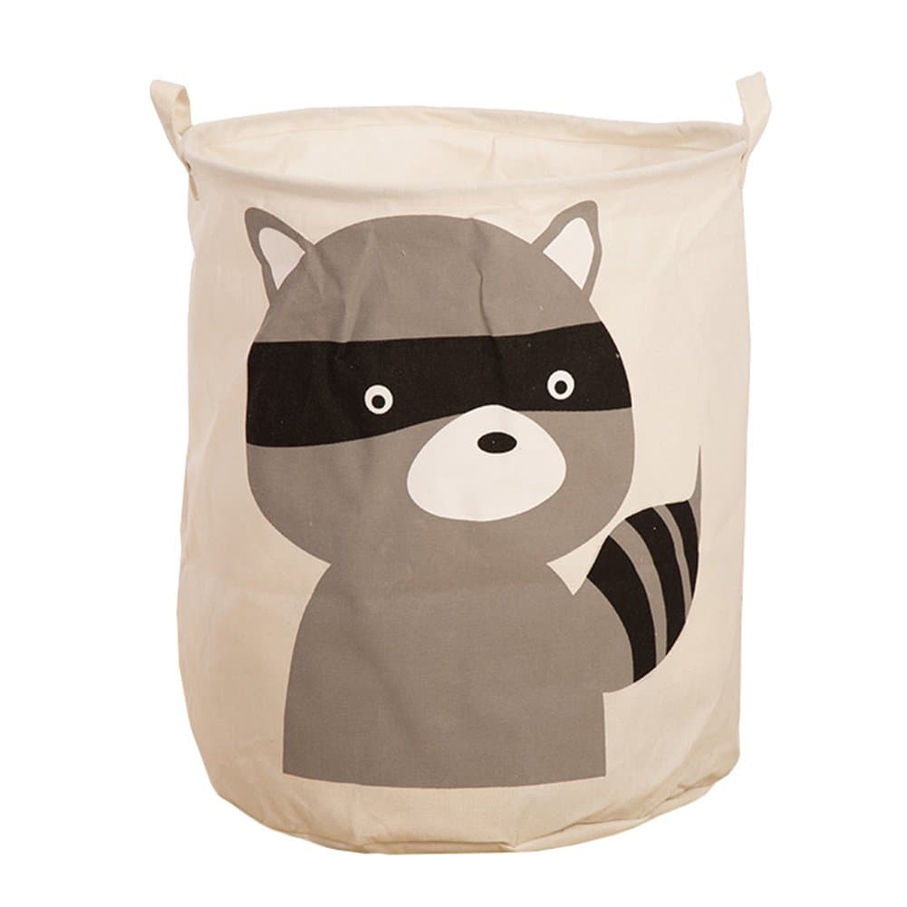 Animal Patterns Foldable Round Laundry Basket Hamper Clothing Storage (Raccoon)