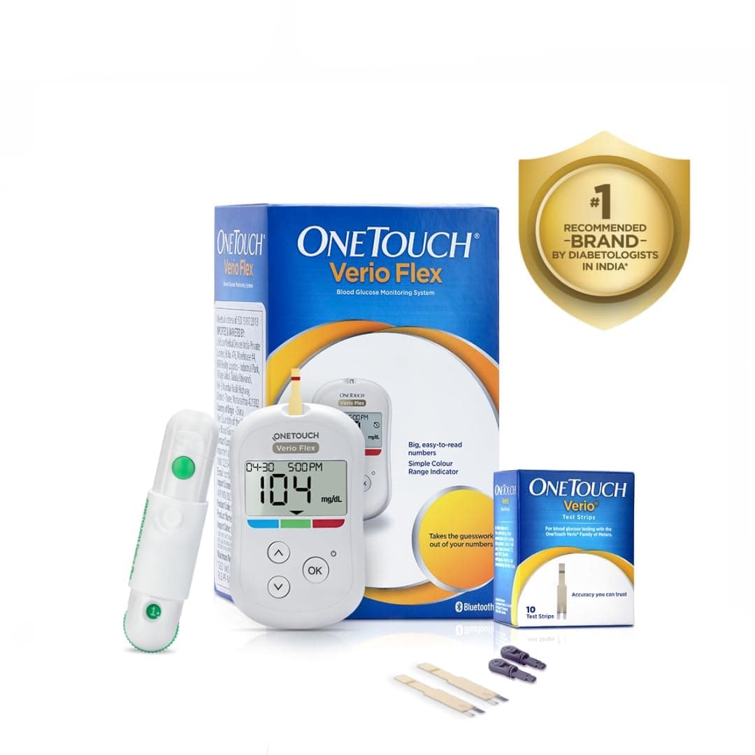 Verio Flex Meter Blood Glucose Monitoring System | Smart Connected Blood Sugar Monitoring Device with Mobile App Sync | FREE 10 Test Strips, 10 Lancets & 1 Lancing Device| Fast, Accurate & Virtually Pain-Free Testing | Simple to Use, Easy to understand with 11 years of proven accuracy