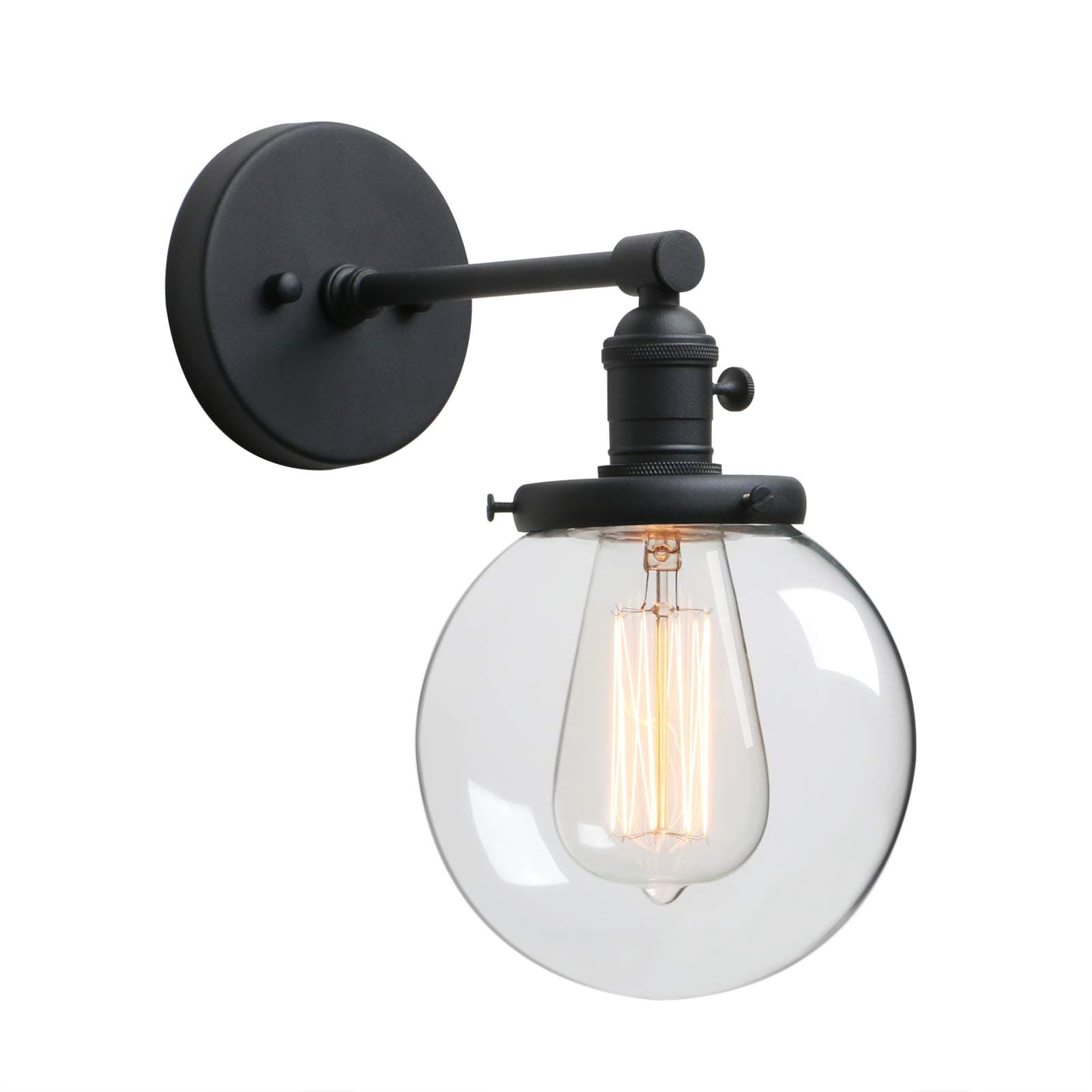PhansthyIndustrial Wall Light Vintage Wall Sconce Fixture with Round Clear Glass Shade for Loft, Kitchen, Dining Room Decoration and Lighting(Black)