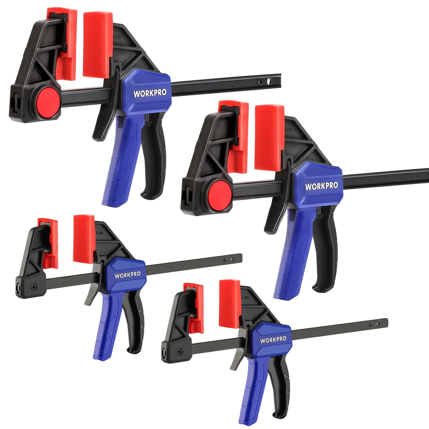 Mini Bar Clamps for Woodworking, 6"(2) and 4-1/2"(2), 4-Piece One-Handed Clamp/Spreader, Light-Duty Quick-Change F Clamp with 150lbs Load Limit Blue