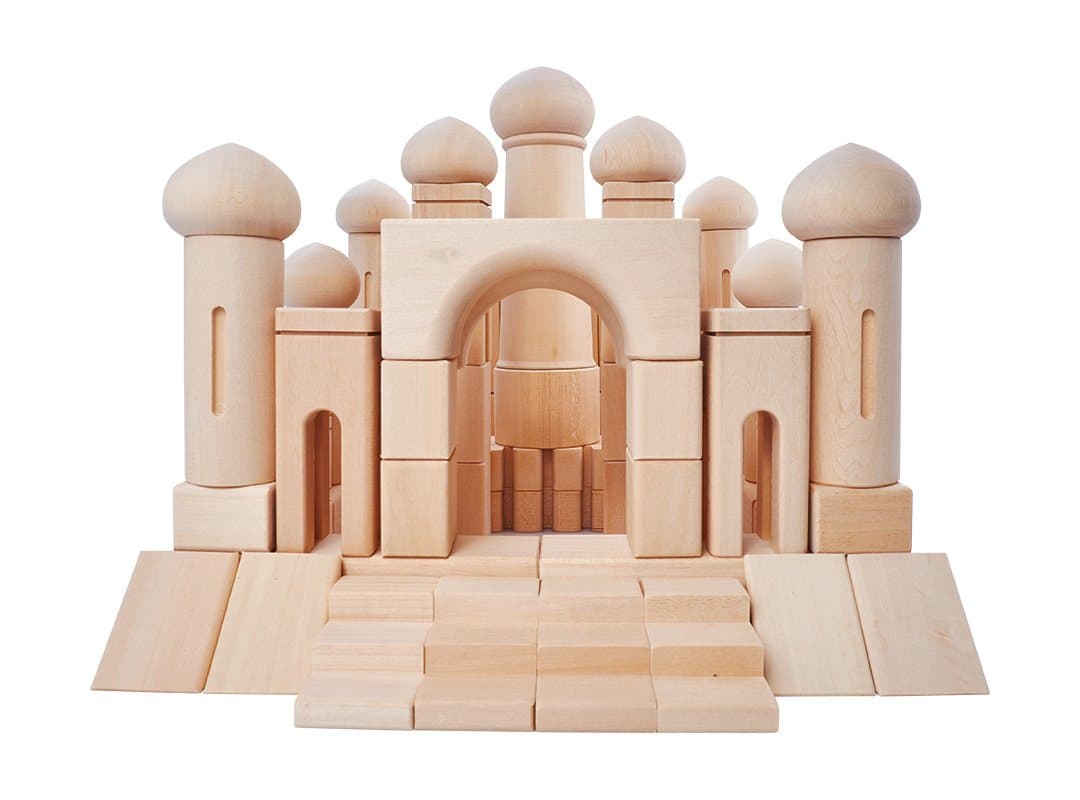 Natural Wooden Blocks for Kids - Wood Castle Building Blocks for Toddlers - Aladdin's Palace 97 Pieces Wooden Block Set for Girls and Boys Ages 3-7