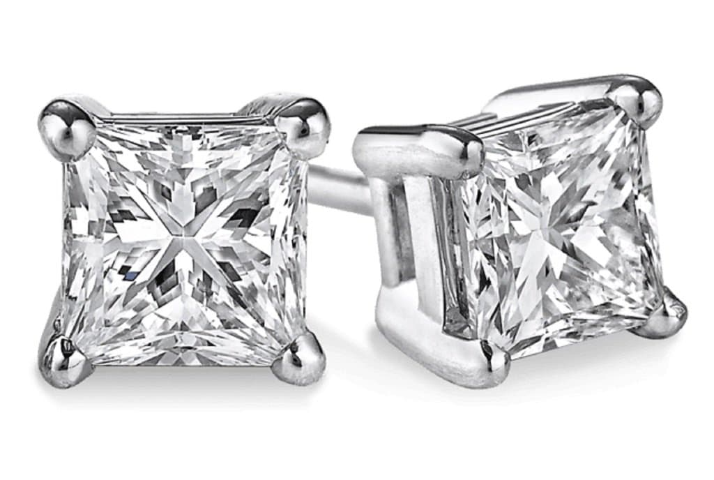 PARIKHS (IGI Certified 0.70ct & up) Princess cut Diamond stud 14K from 0.04ct to 2.00ct Clarity-SI2