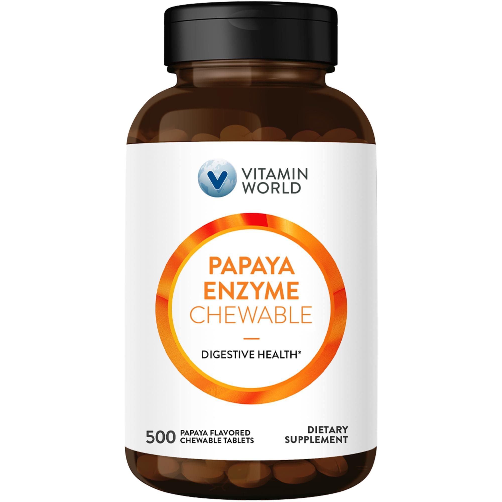 Papaya Enzymes Chewable 500 Tablets - Papain, Amylase & Protease for Digestion & Nutrient Absorption, Papaya Flavor, Gluten Free