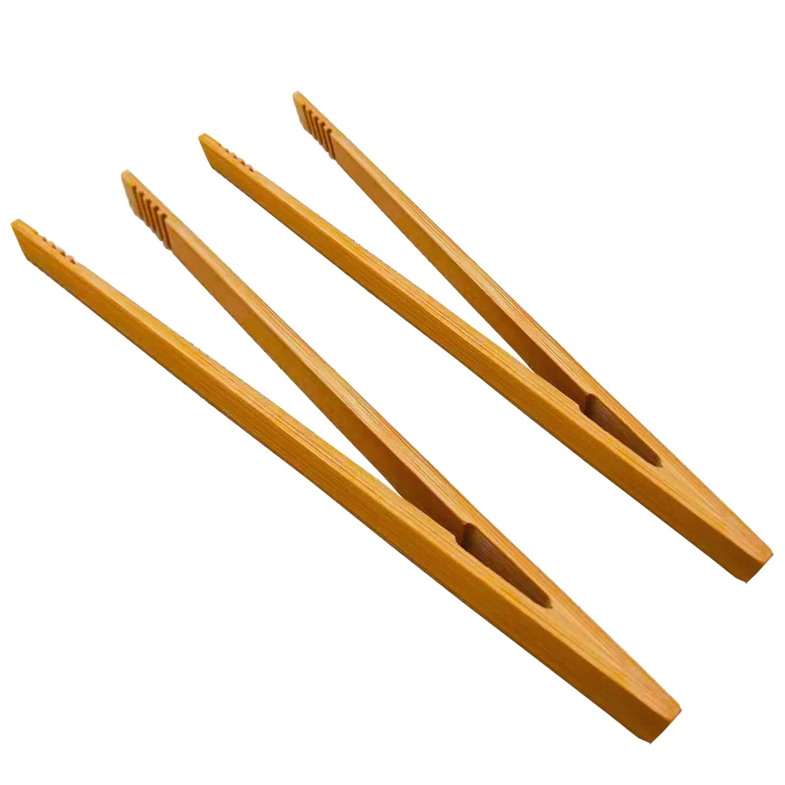 2 Pieces 100% Natural Bamboo Toast Tongs,10.2 Inches Long Tongs with Anti-slip Design,for Toaster,Fruits, Bread & Pickles, Kitchen Utensil, Salad, Pasta, Grilling, BBQ